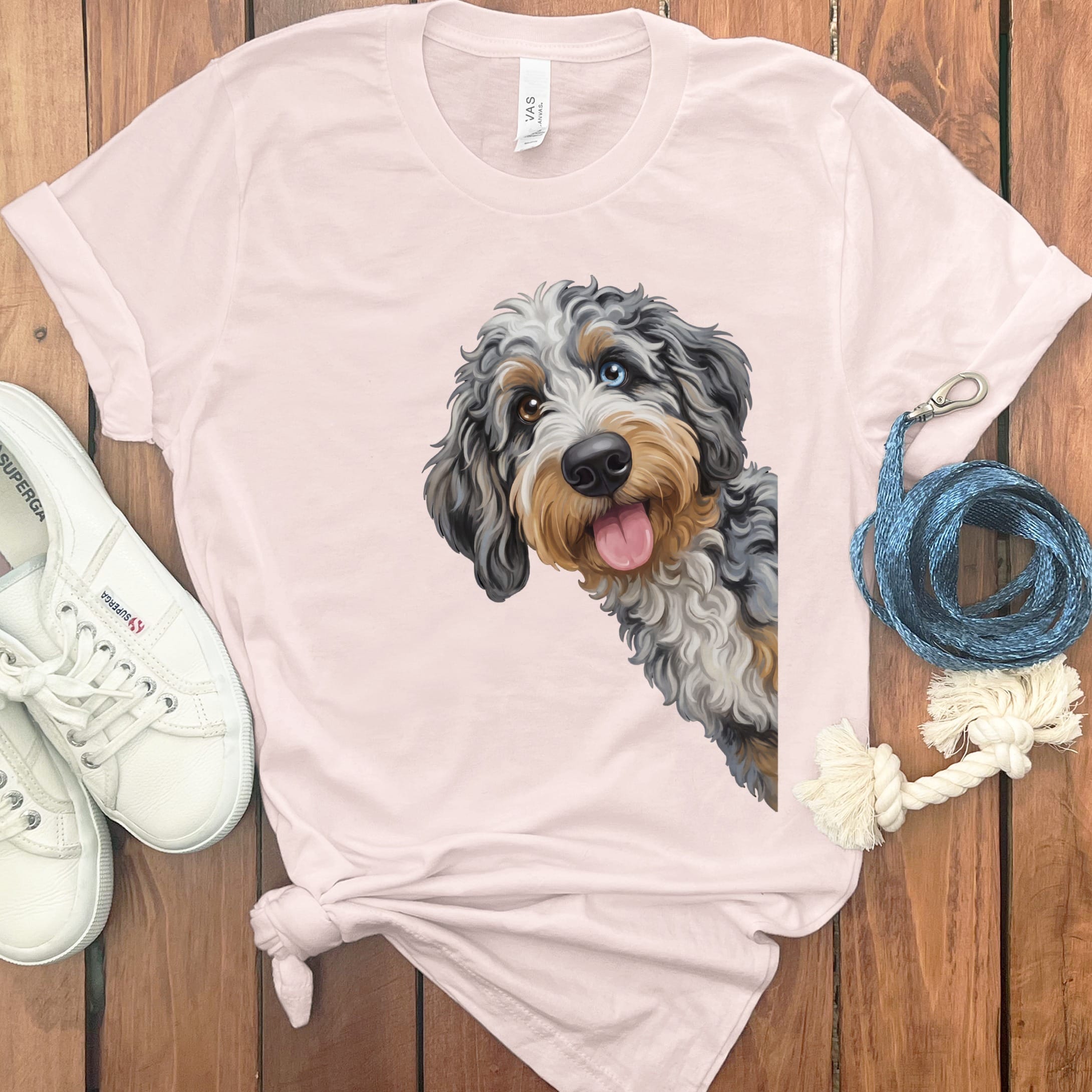 Tongue Out Aussiedoodle T-Shirt in Soft Pink / S by MyDesigns
