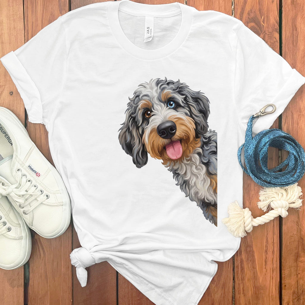 Tongue Out Aussiedoodle T-Shirt in White / S by MyDesigns