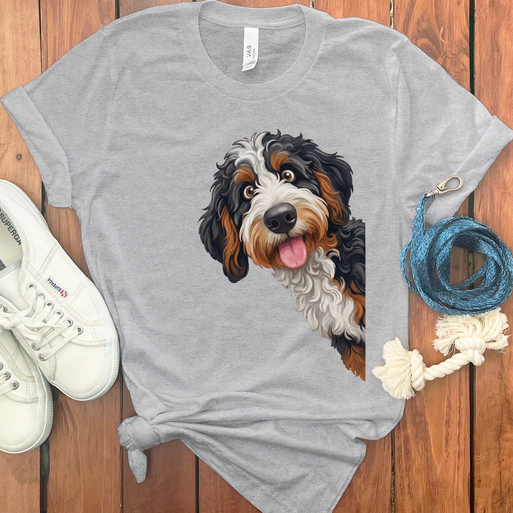 Tongue Out Bernedoodle T-Shirt in Athletic Heather / S by MyDesigns