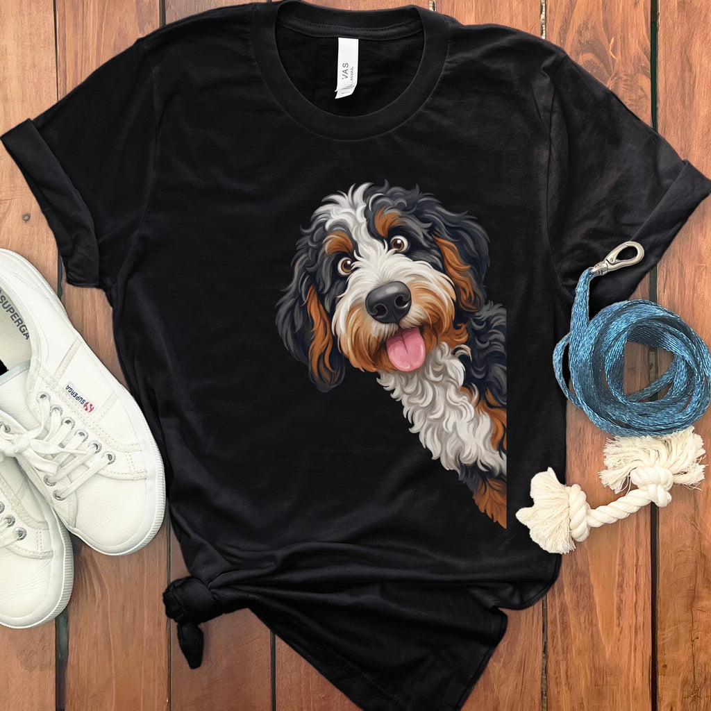 Tongue Out Bernedoodle T-Shirt in Black / S by MyDesigns