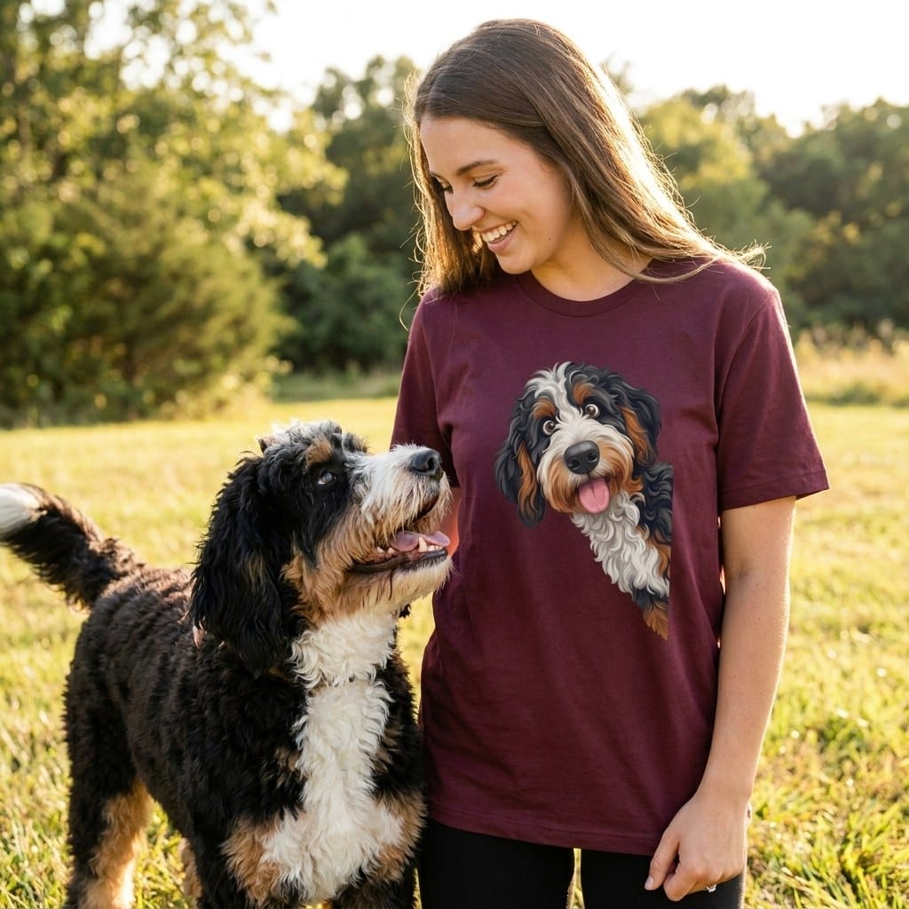 Tongue Out Bernedoodle T-Shirt in by MyDesigns