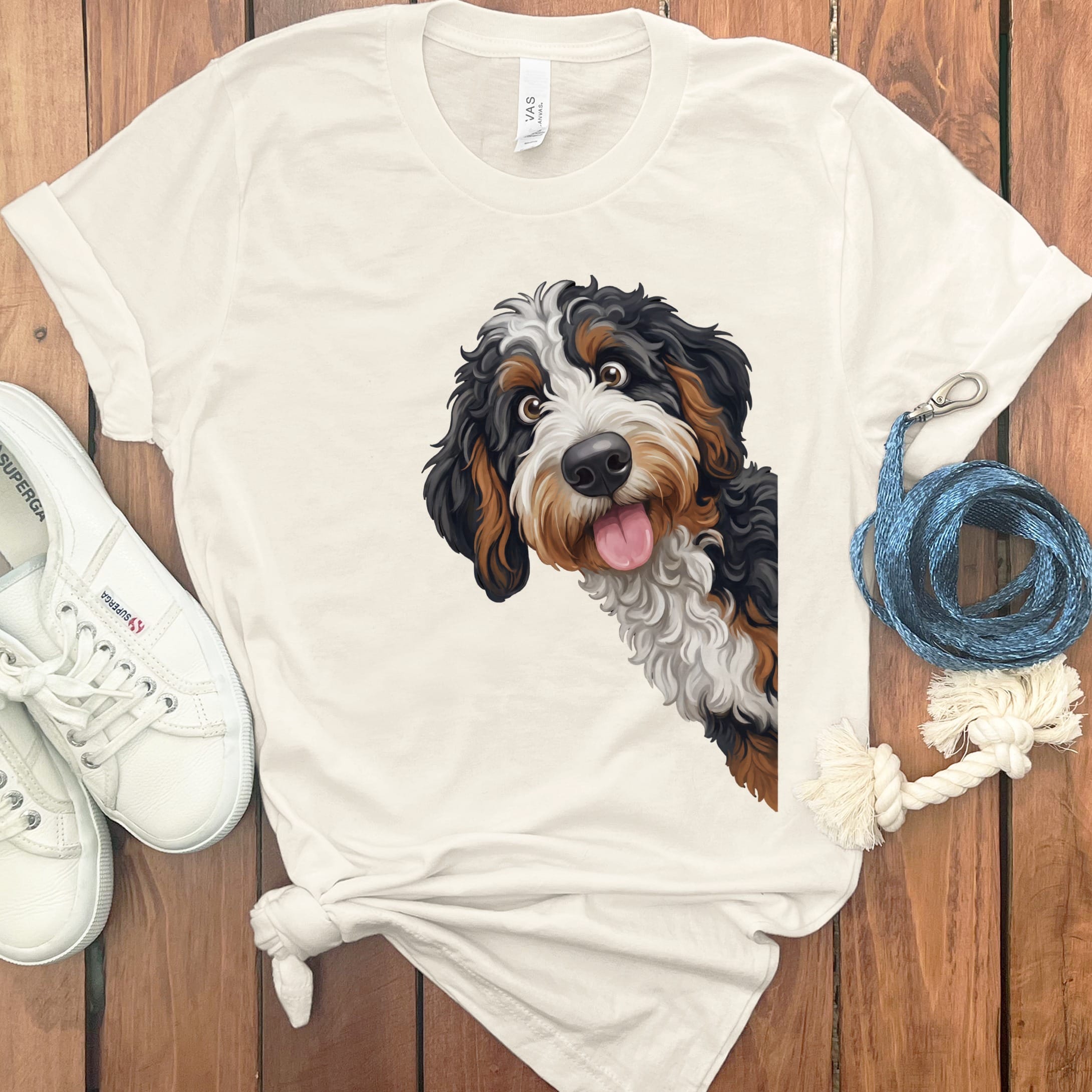 Tongue Out Bernedoodle T-Shirt in Natural / S by MyDesigns