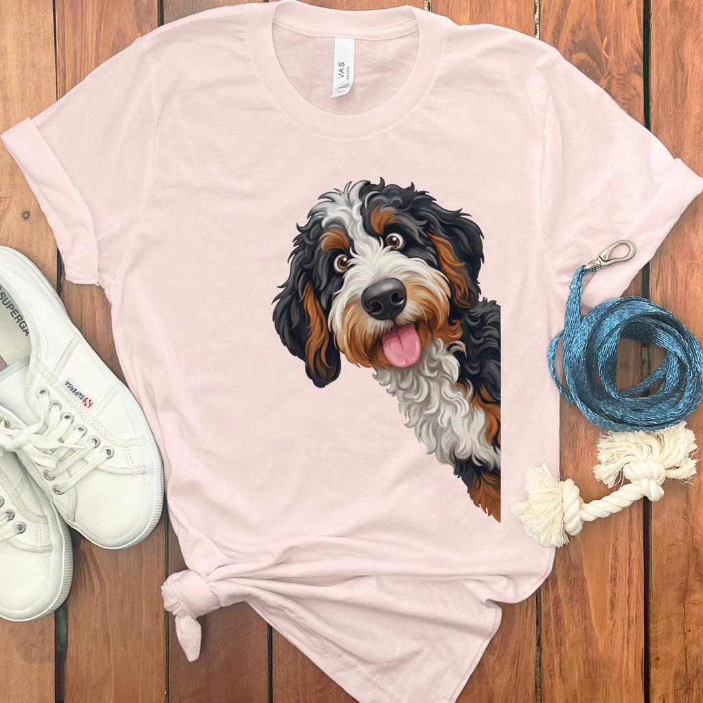 Tongue Out Bernedoodle T-Shirt in Soft Pink / S by MyDesigns