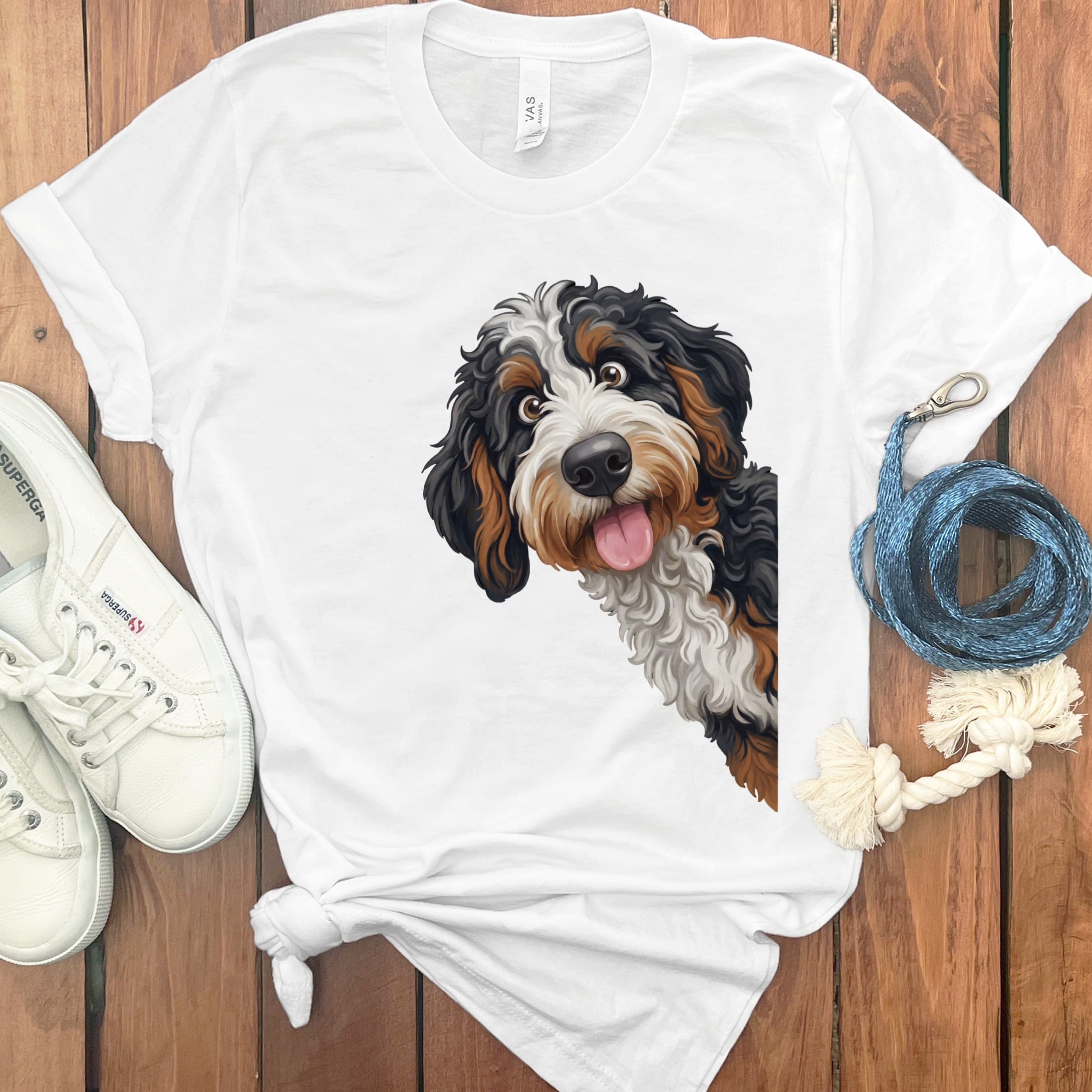 Tongue Out Bernedoodle T-Shirt in White / S by MyDesigns