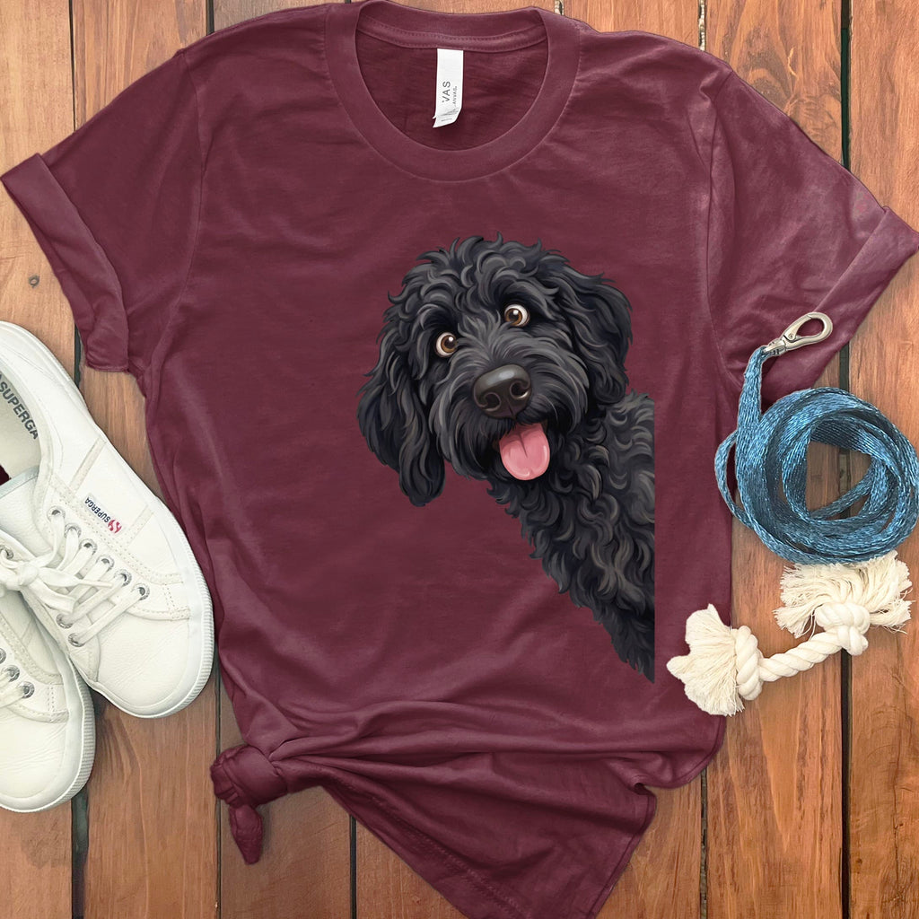 Tongue Out Black Goldendoodle T-Shirt in Maroon / S by MyDesigns