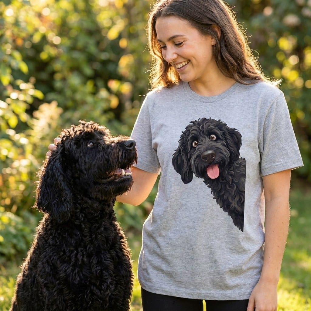 Tongue Out Black Goldendoodle T-Shirt in by MyDesigns