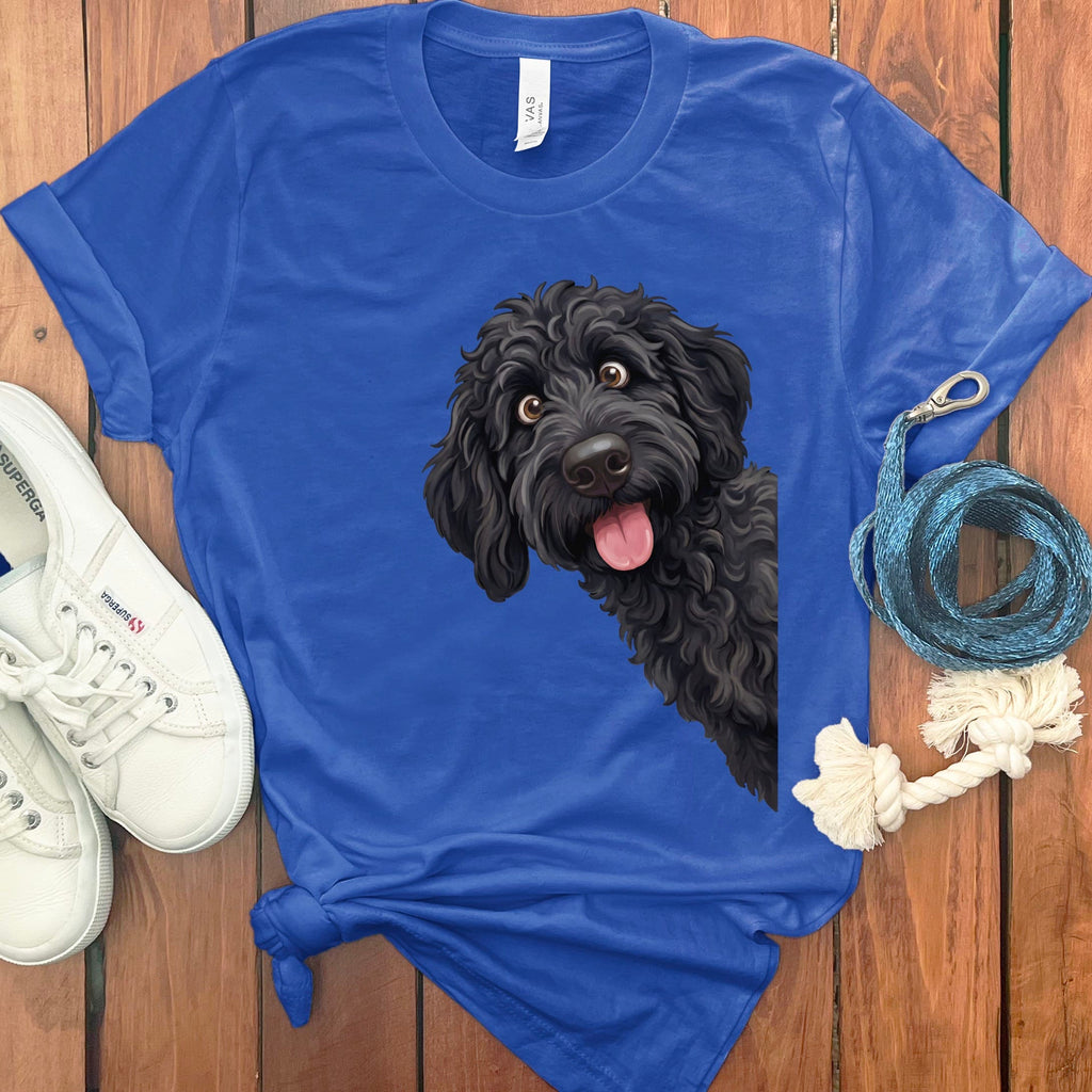 Tongue Out Black Goldendoodle T-Shirt in True Royal / S by MyDesigns
