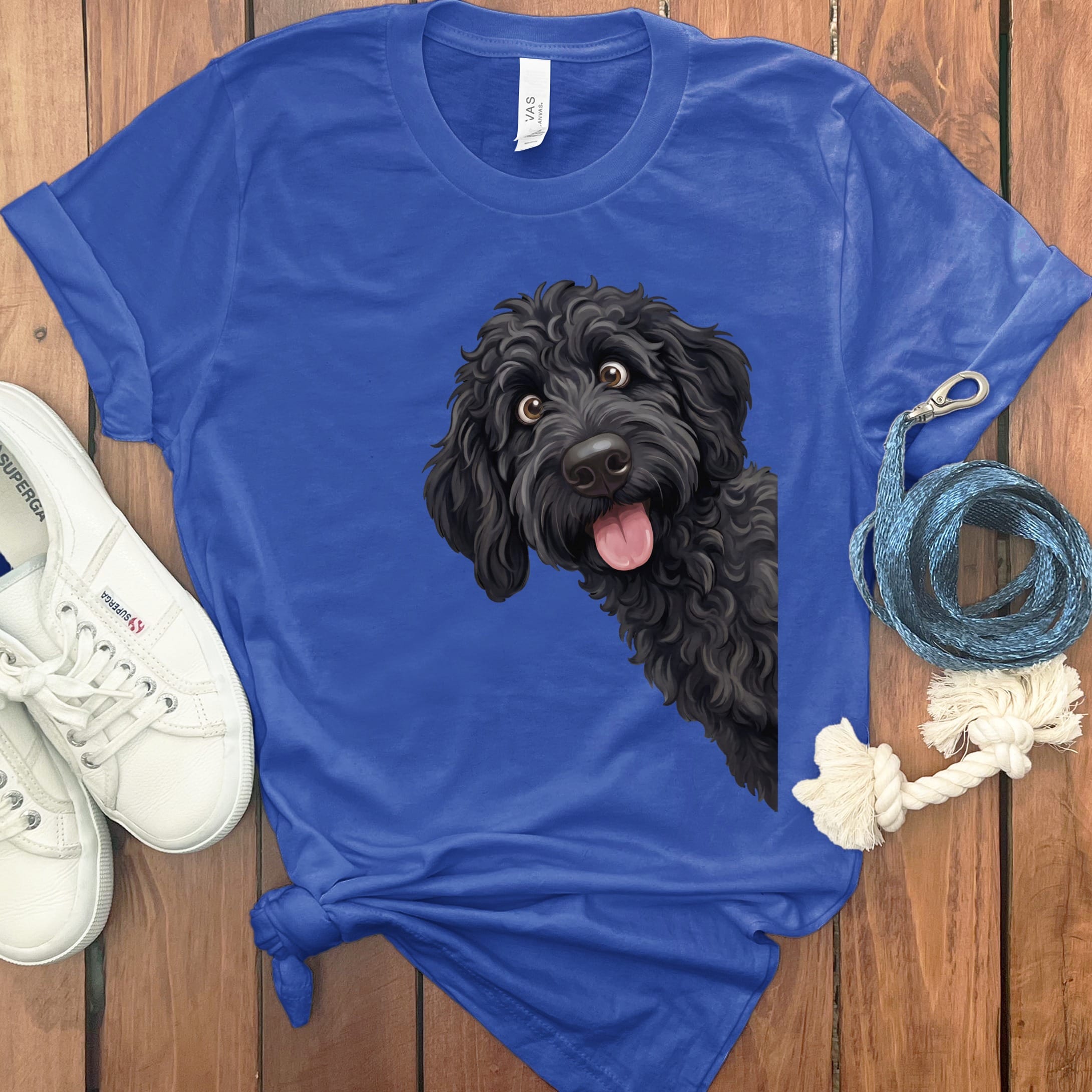 Tongue Out Black Goldendoodle T-Shirt in True Royal / S by MyDesigns