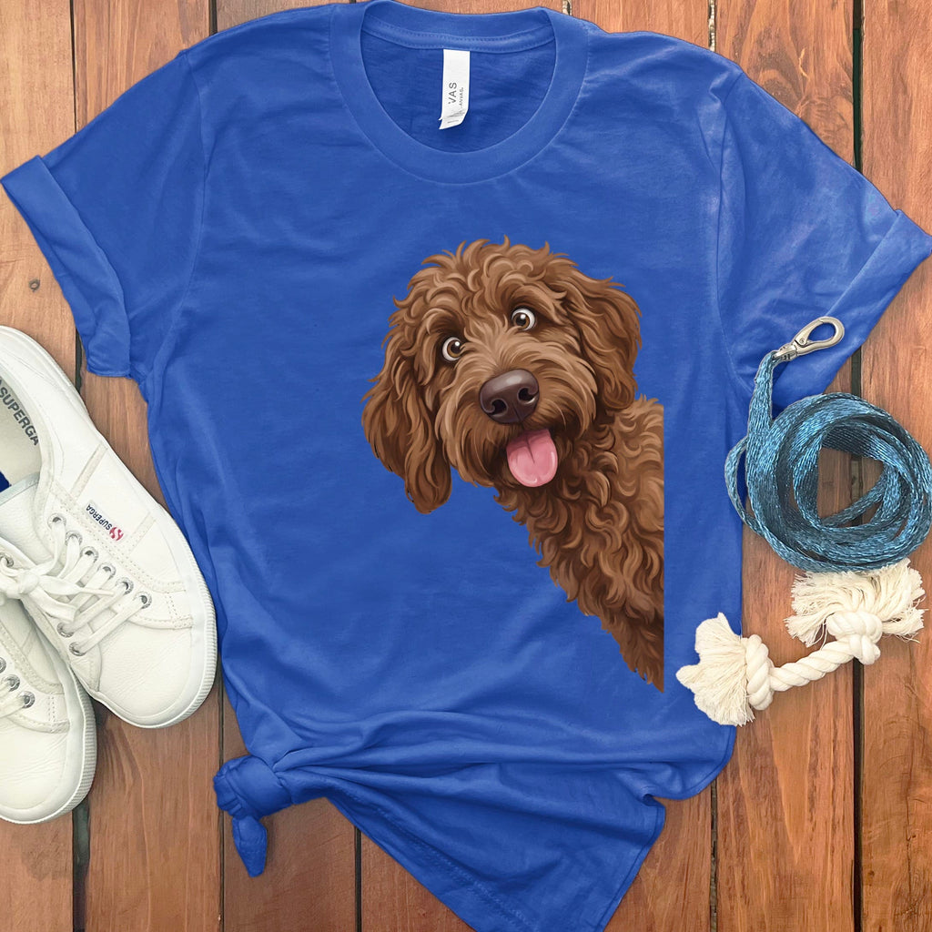 Tongue Out Chocolate Goldendoodle T-Shirt in True Royal / S by MyDesigns