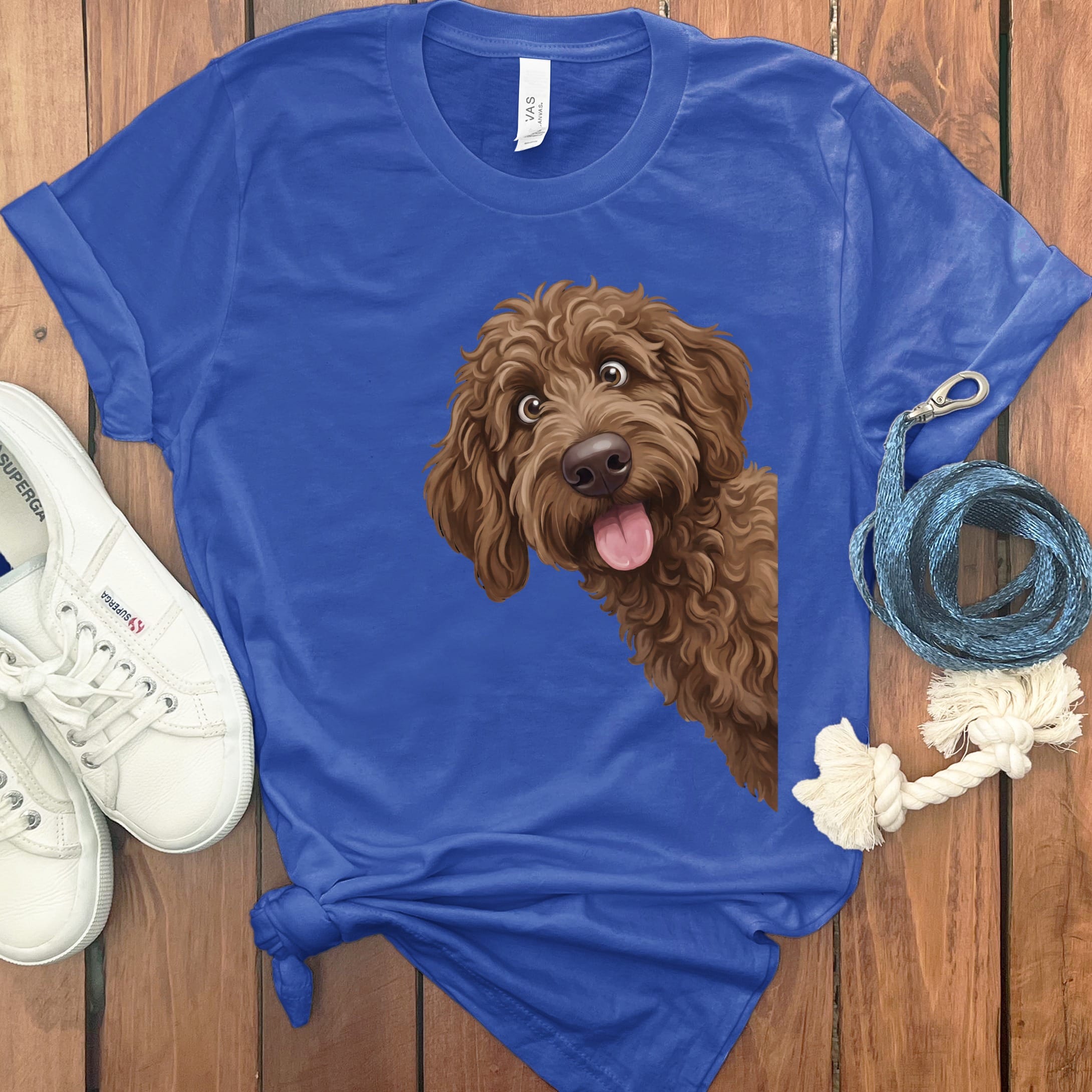 Tongue Out Chocolate Goldendoodle T-Shirt in True Royal / S by MyDesigns