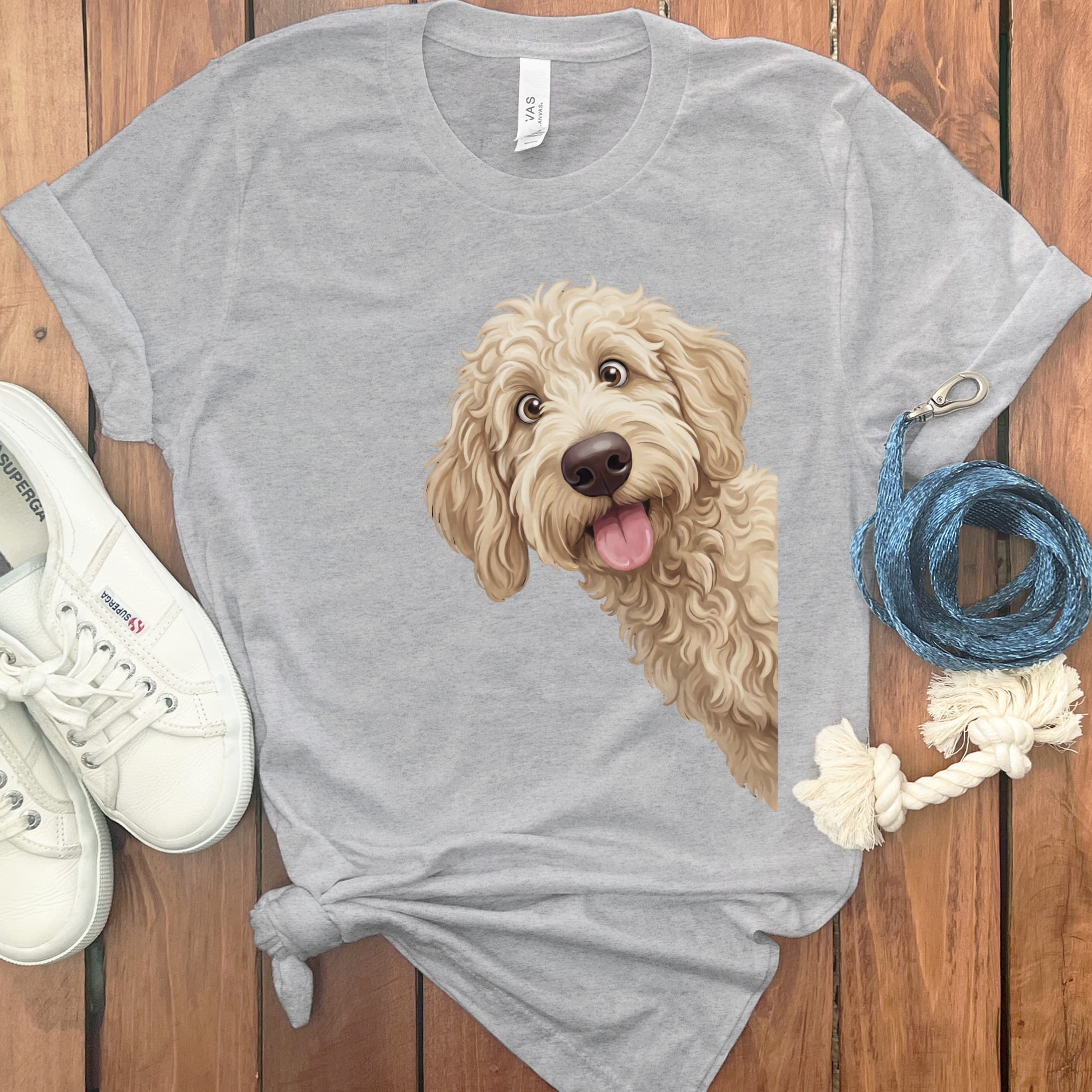 Tongue Out Cream Goldendoodle T-Shirt in Athletic Heather / S by MyDesigns