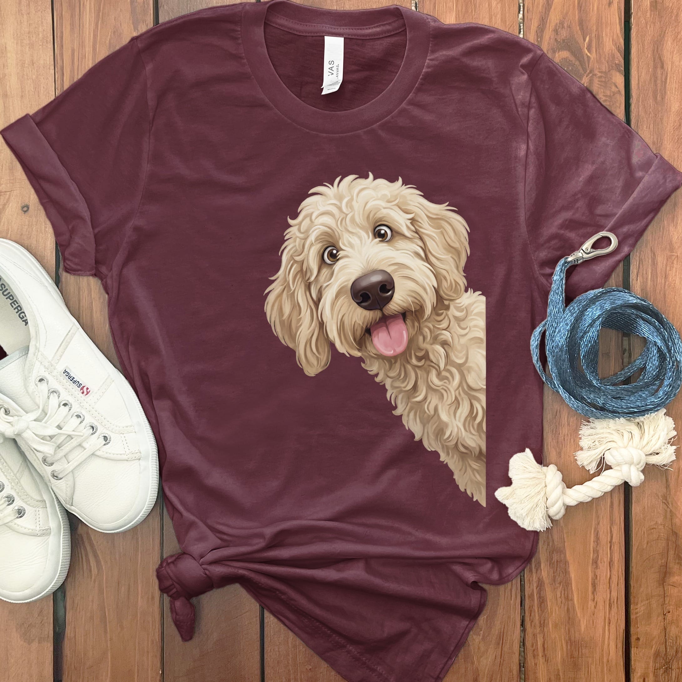 Tongue Out Cream Goldendoodle T-Shirt in Maroon / S by MyDesigns
