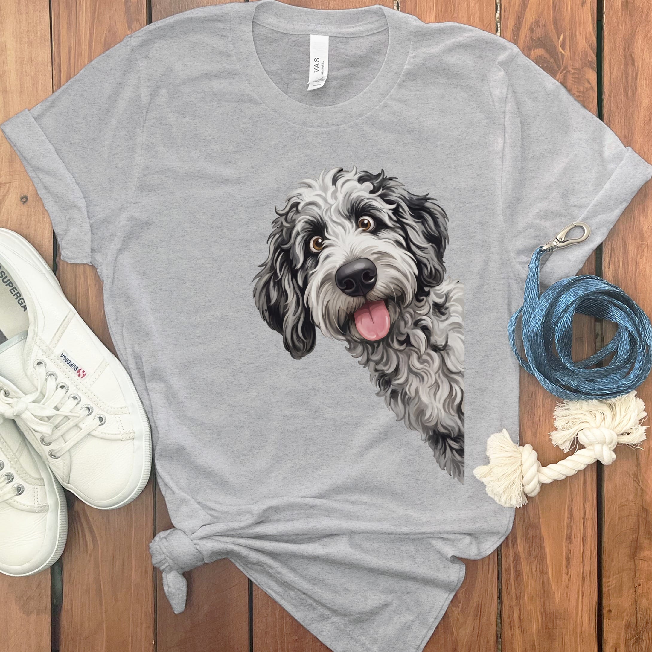 Tongue Out Merle Goldendoodle T-Shirt in Athletic Heather / S by MyDesigns