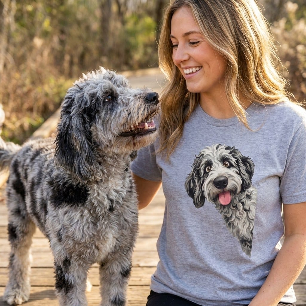 Tongue Out Merle Goldendoodle T-Shirt in by MyDesigns