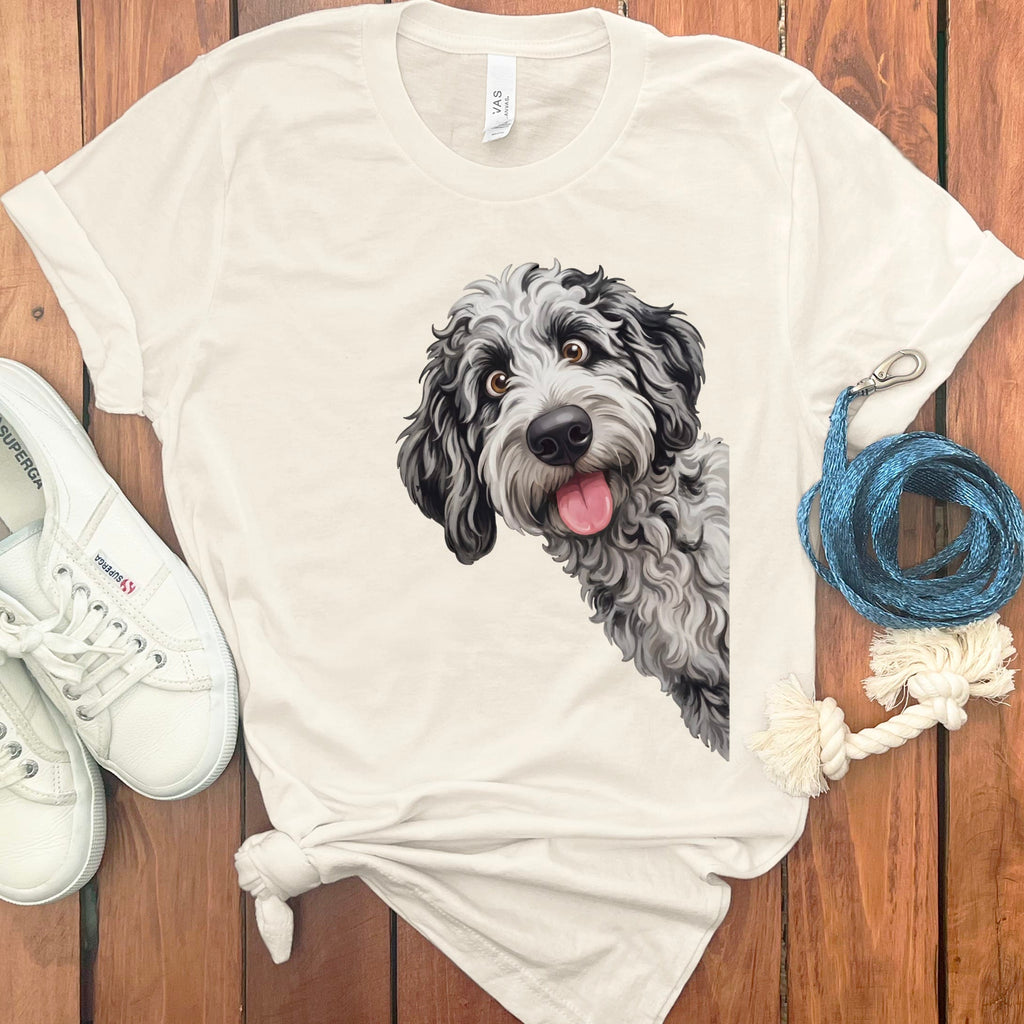 Tongue Out Merle Goldendoodle T-Shirt in Natural / S by MyDesigns