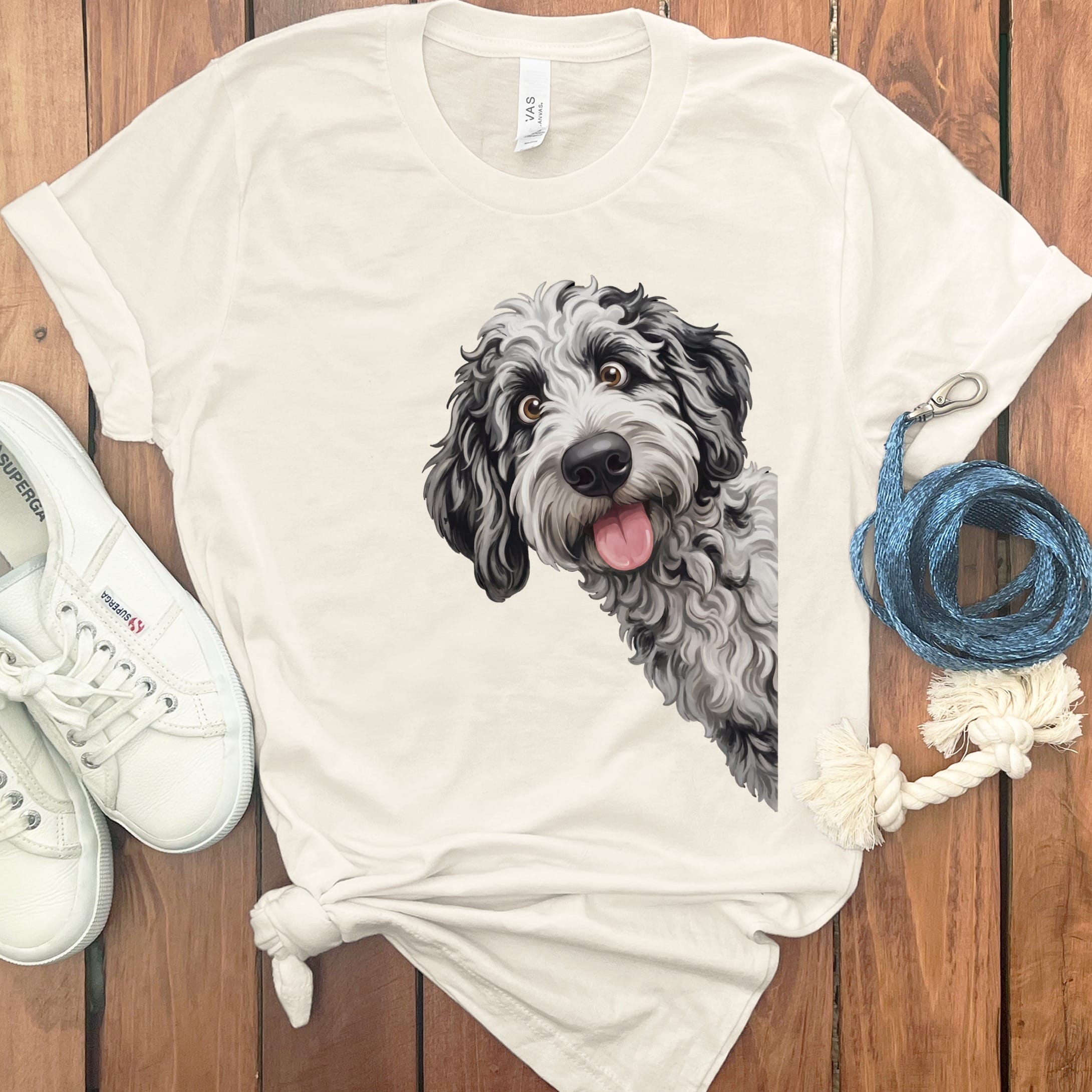 Tongue Out Merle Goldendoodle T-Shirt in Natural / S by MyDesigns