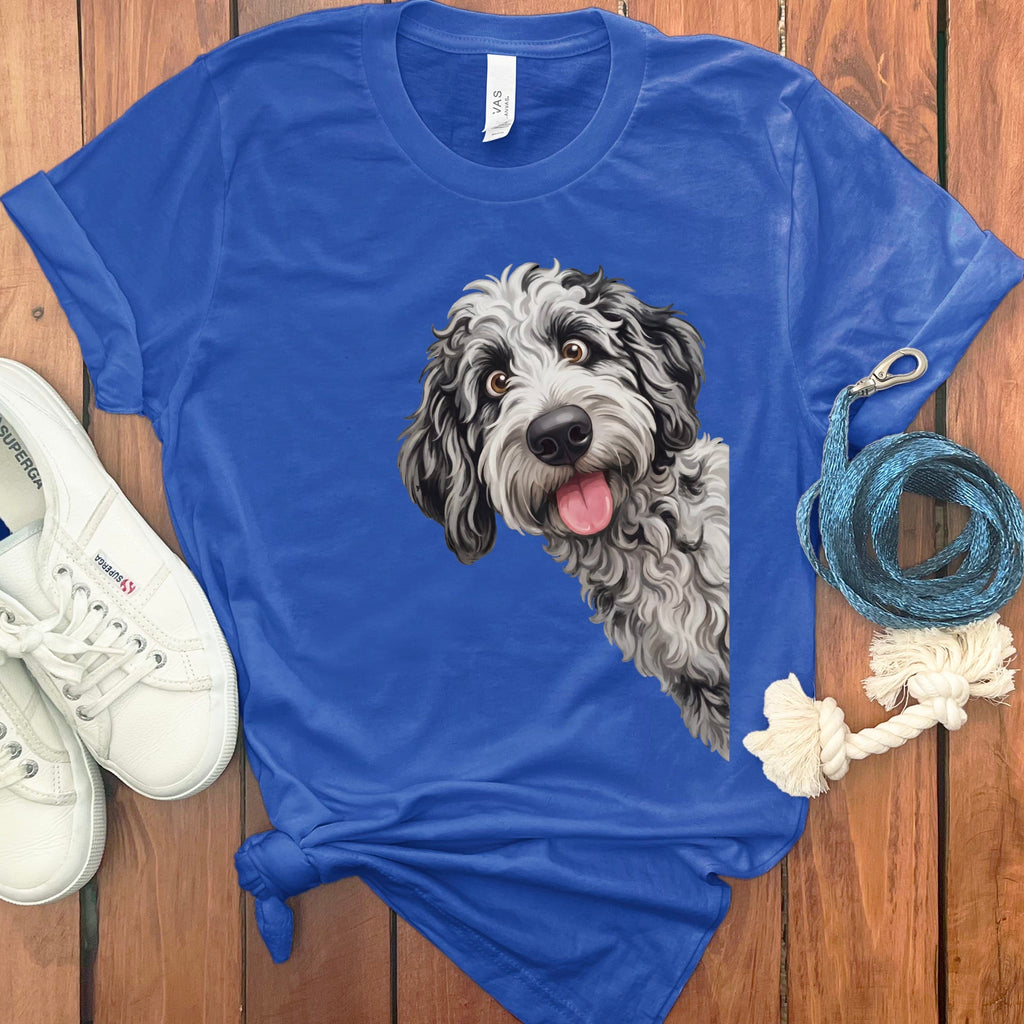 Tongue Out Merle Goldendoodle T-Shirt in True Royal / S by MyDesigns