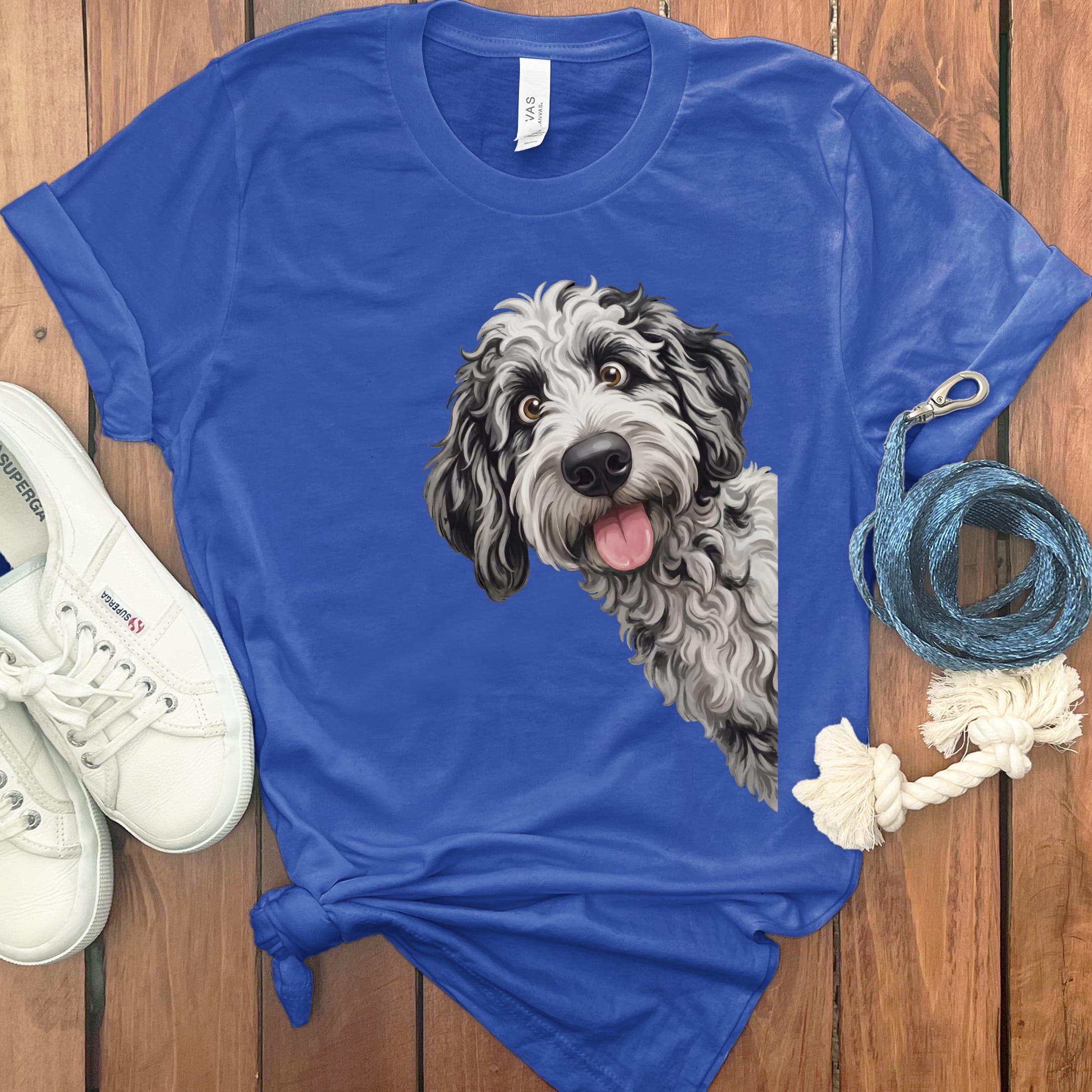 Tongue Out Merle Goldendoodle T-Shirt in True Royal / S by MyDesigns