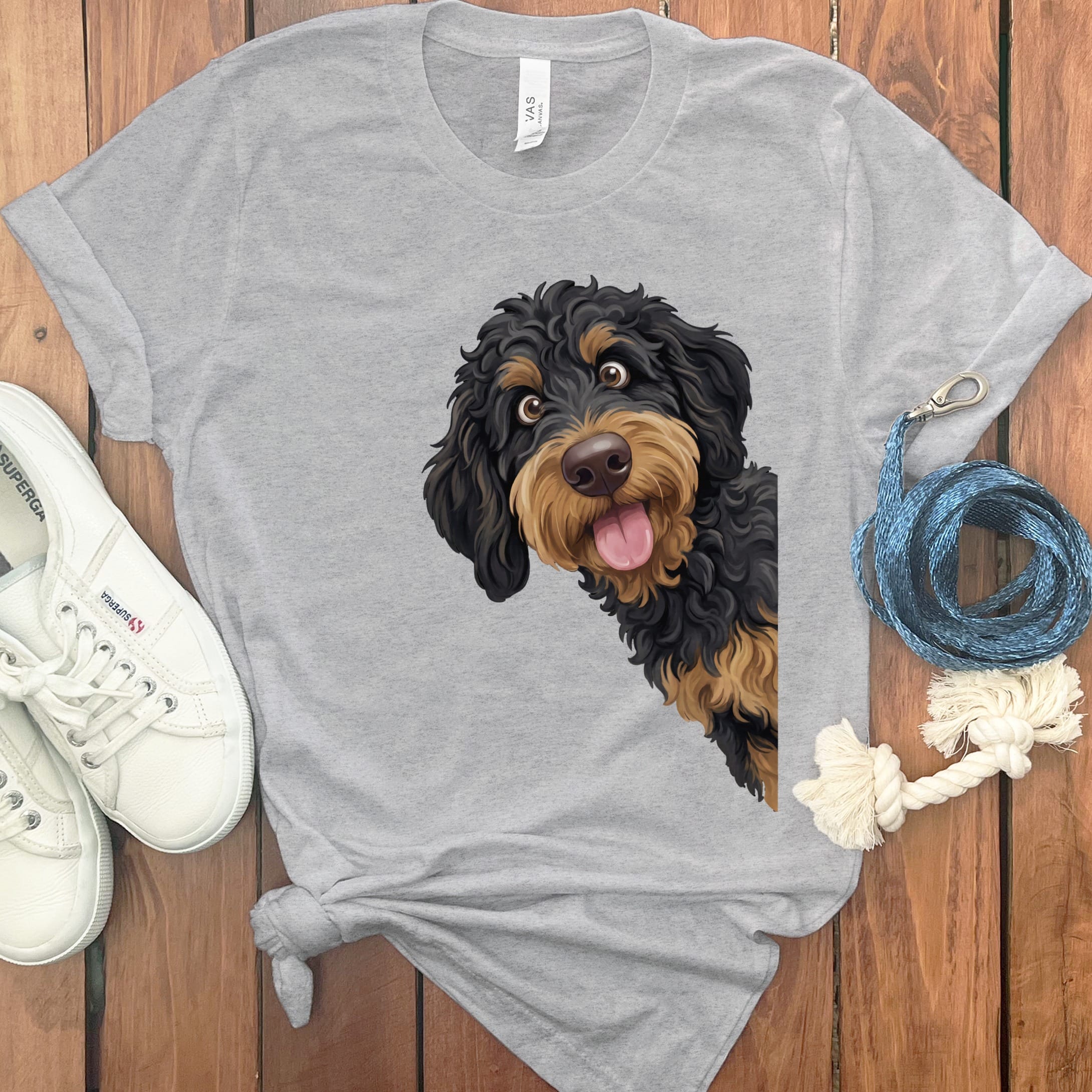 Tongue Out Phantom Goldendoodle T-Shirt in Athletic Heather / S by MyDesigns