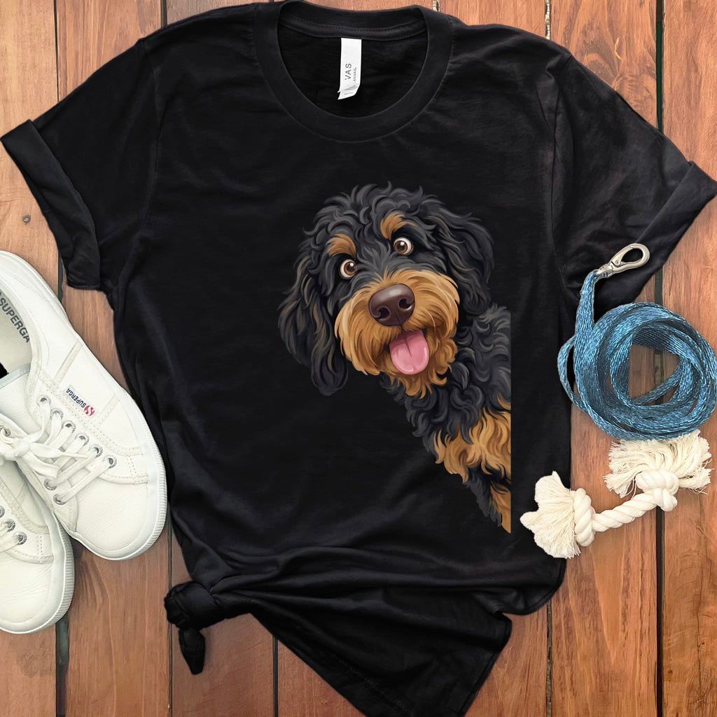 Tongue Out Phantom Goldendoodle T-Shirt in Black / S by MyDesigns