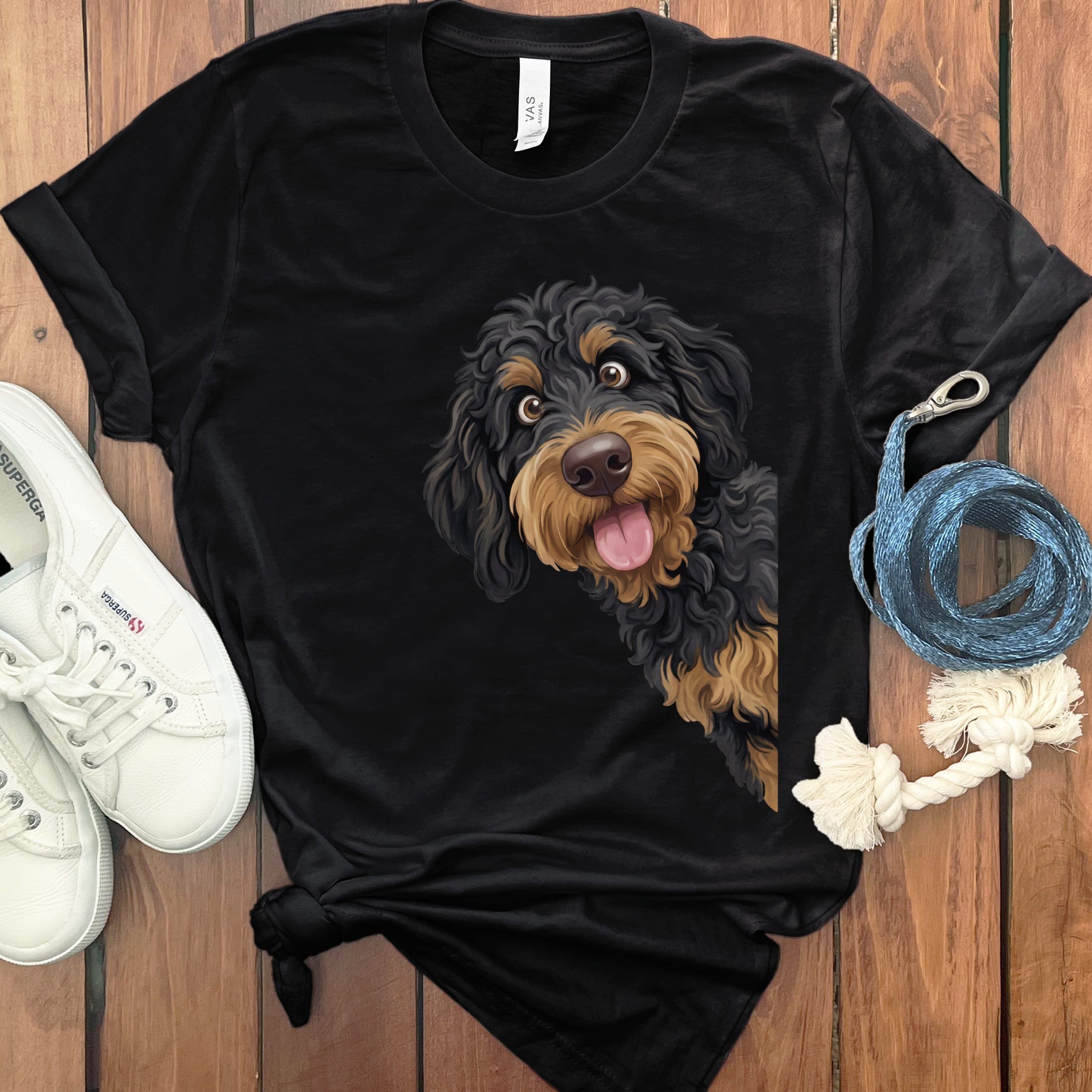 Tongue Out Phantom Goldendoodle T-Shirt in Black / S by MyDesigns