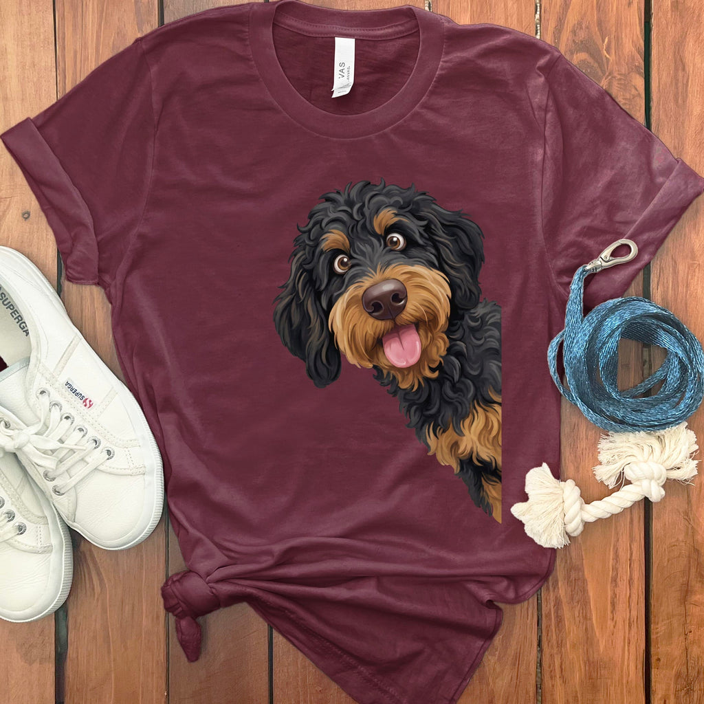 Tongue Out Phantom Goldendoodle T-Shirt in Maroon / S by MyDesigns