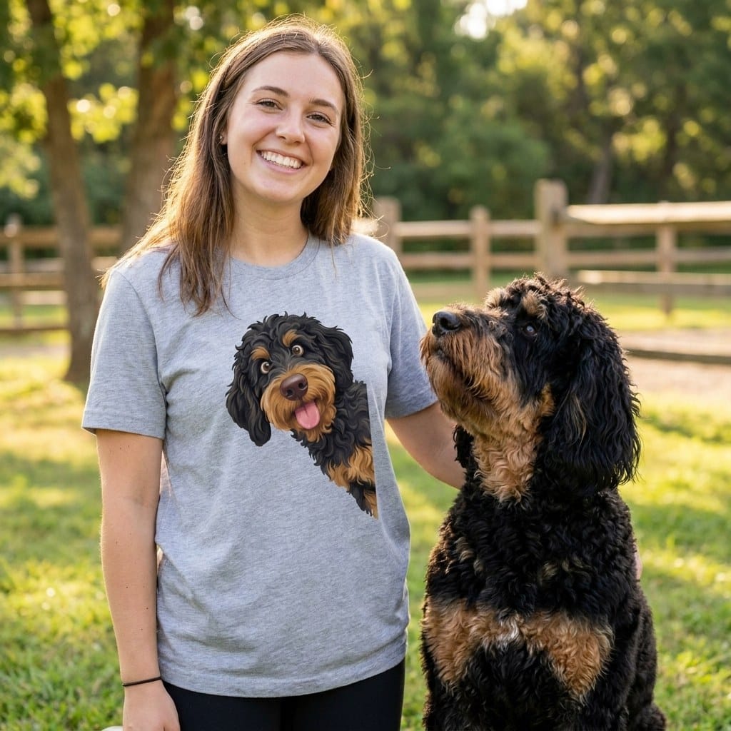 Tongue Out Phantom Goldendoodle T-Shirt in by MyDesigns