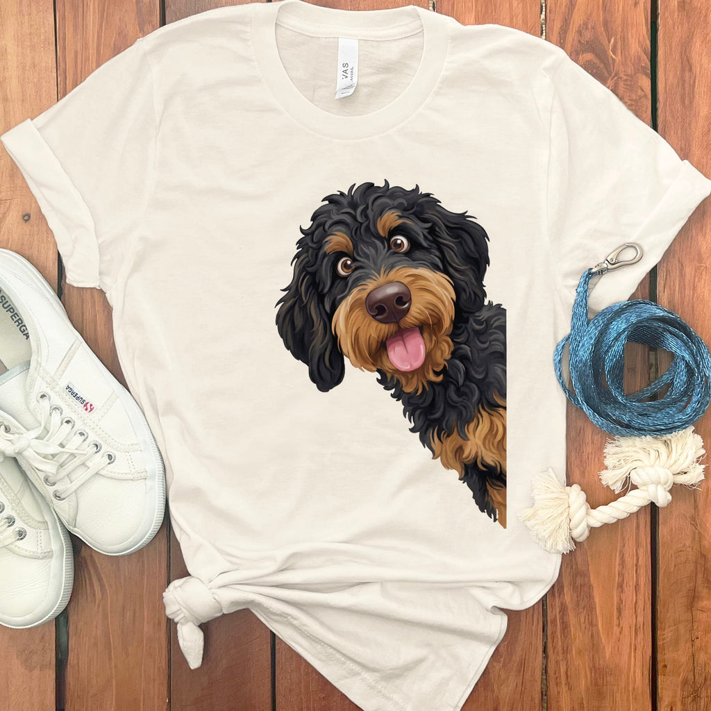 Tongue Out Phantom Goldendoodle T-Shirt in Natural / S by MyDesigns