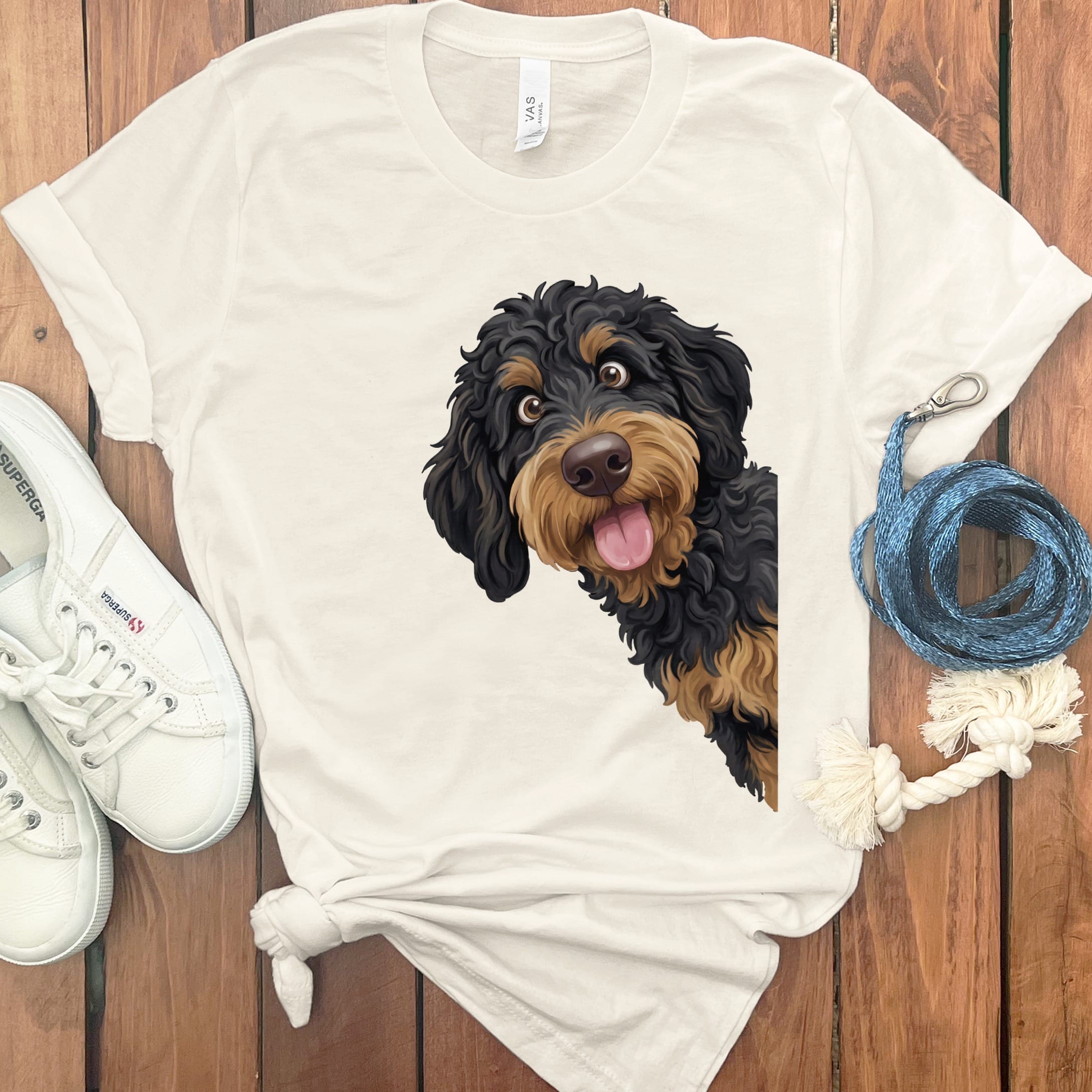 Tongue Out Phantom Goldendoodle T-Shirt in Natural / S by MyDesigns