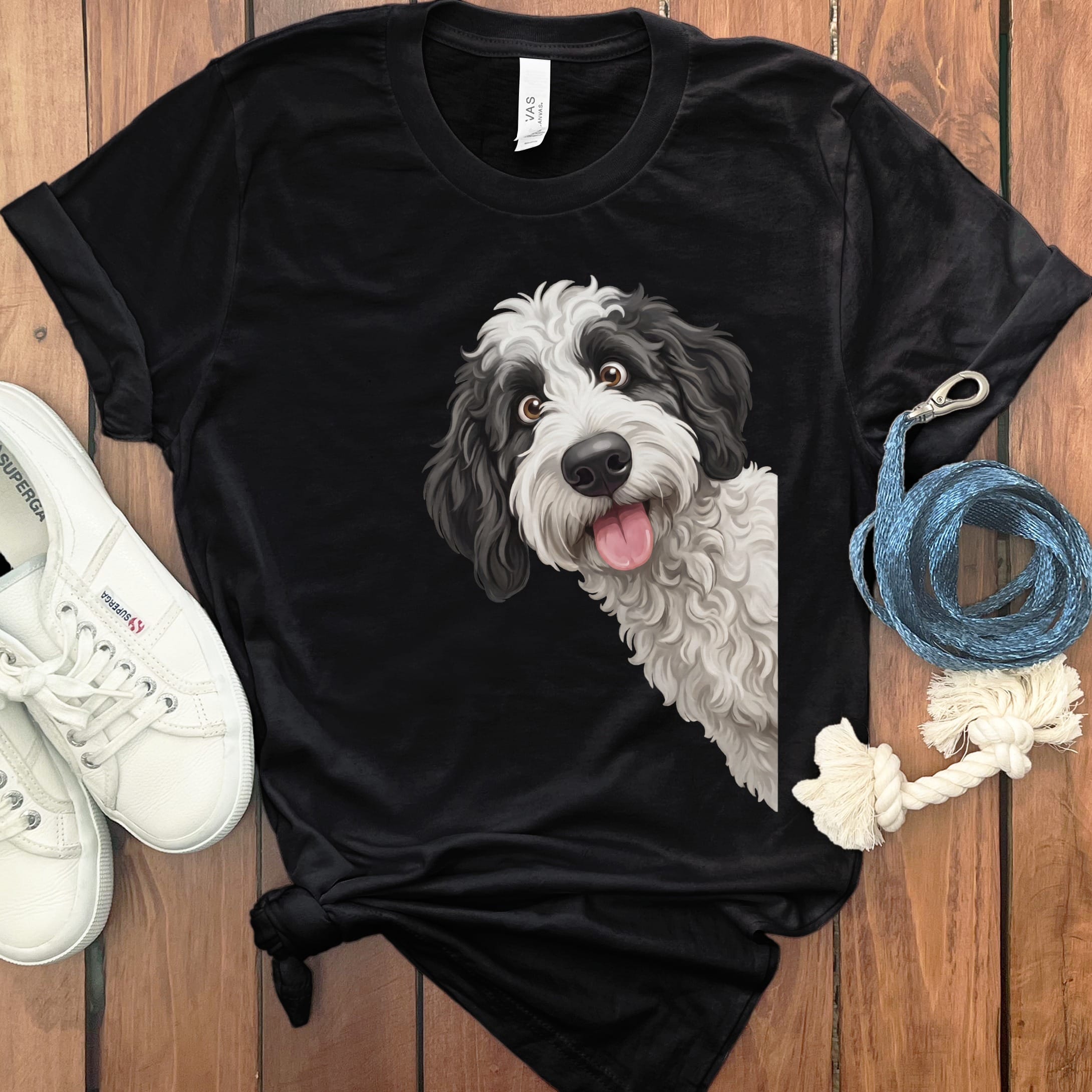 Tongue Out Sheepadoodle T-Shirt in Black / S by MyDesigns