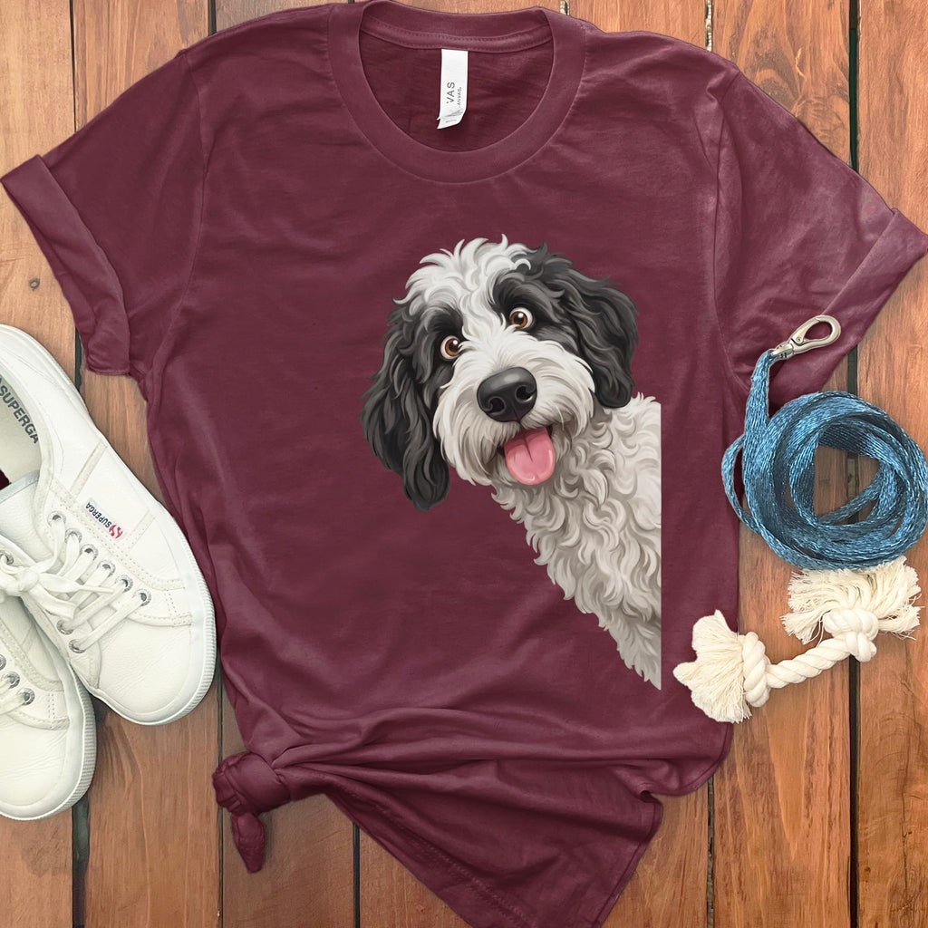 Tongue Out Sheepadoodle T-Shirt in Maroon / S by MyDesigns