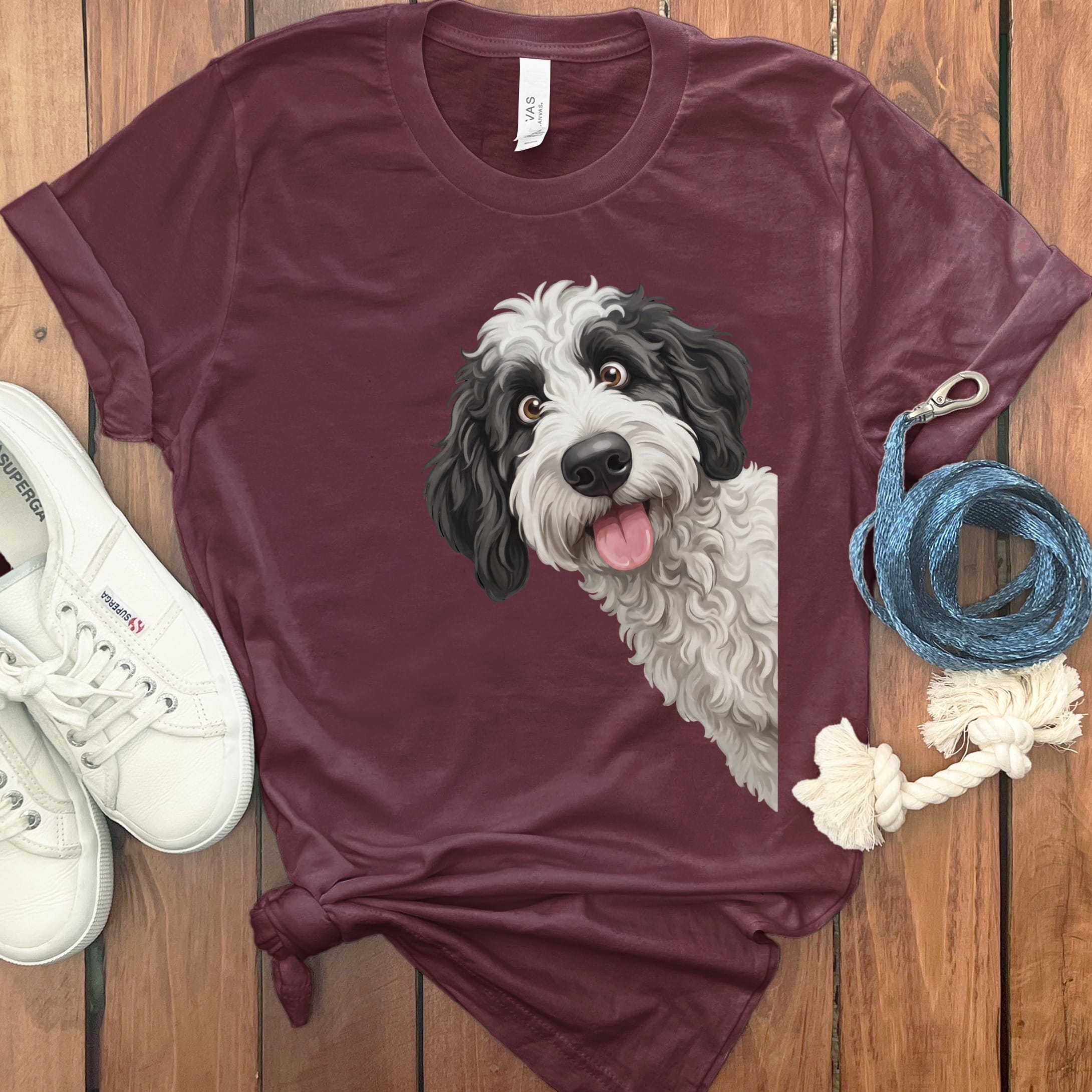 Tongue Out Sheepadoodle T-Shirt in Maroon / S by MyDesigns