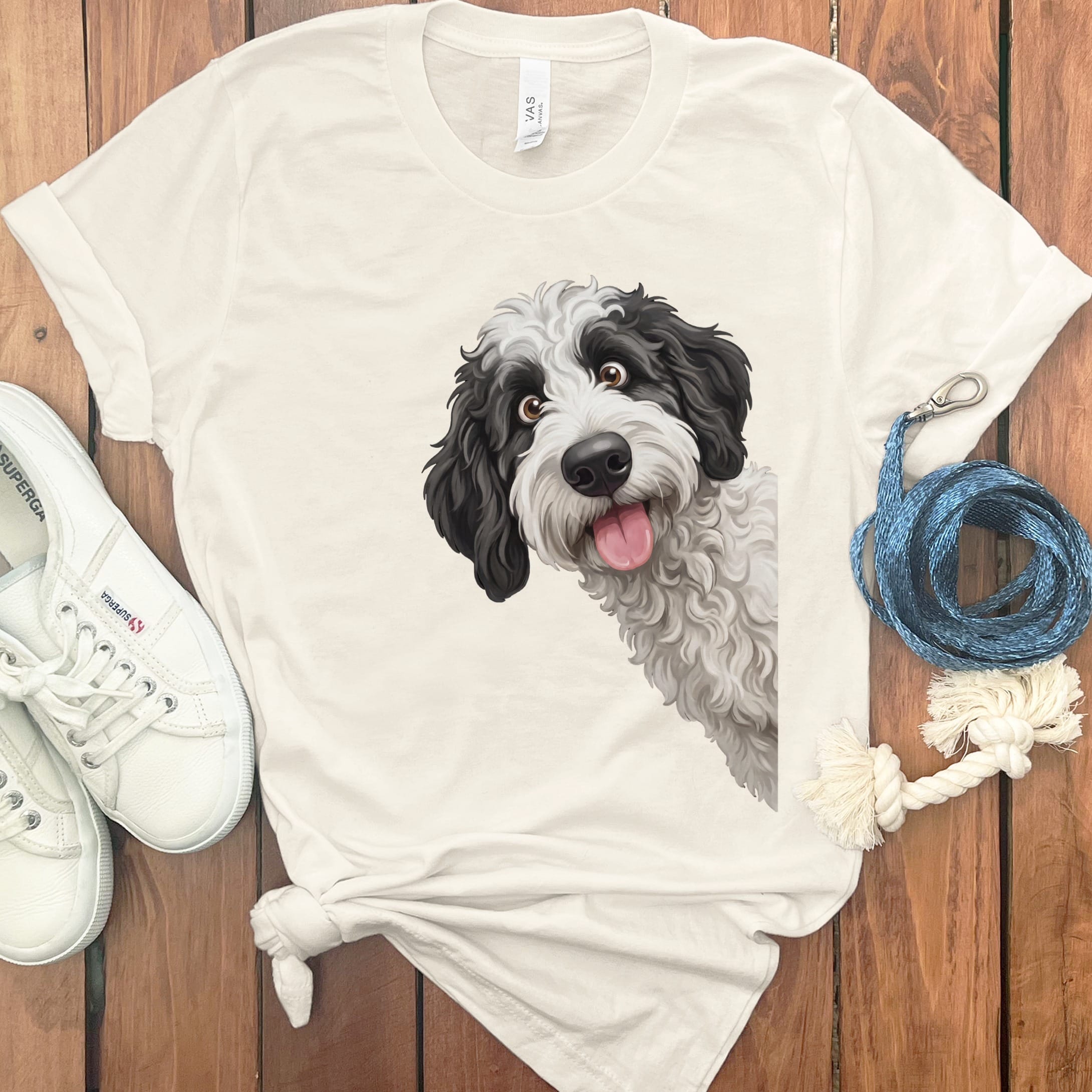 Tongue Out Sheepadoodle T-Shirt in Natural / S by MyDesigns