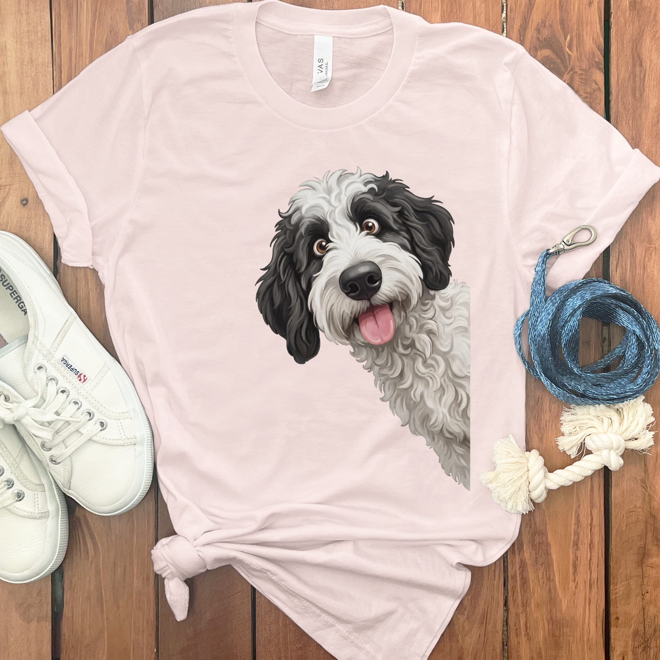 Tongue Out Sheepadoodle T-Shirt in Soft Pink / S by MyDesigns