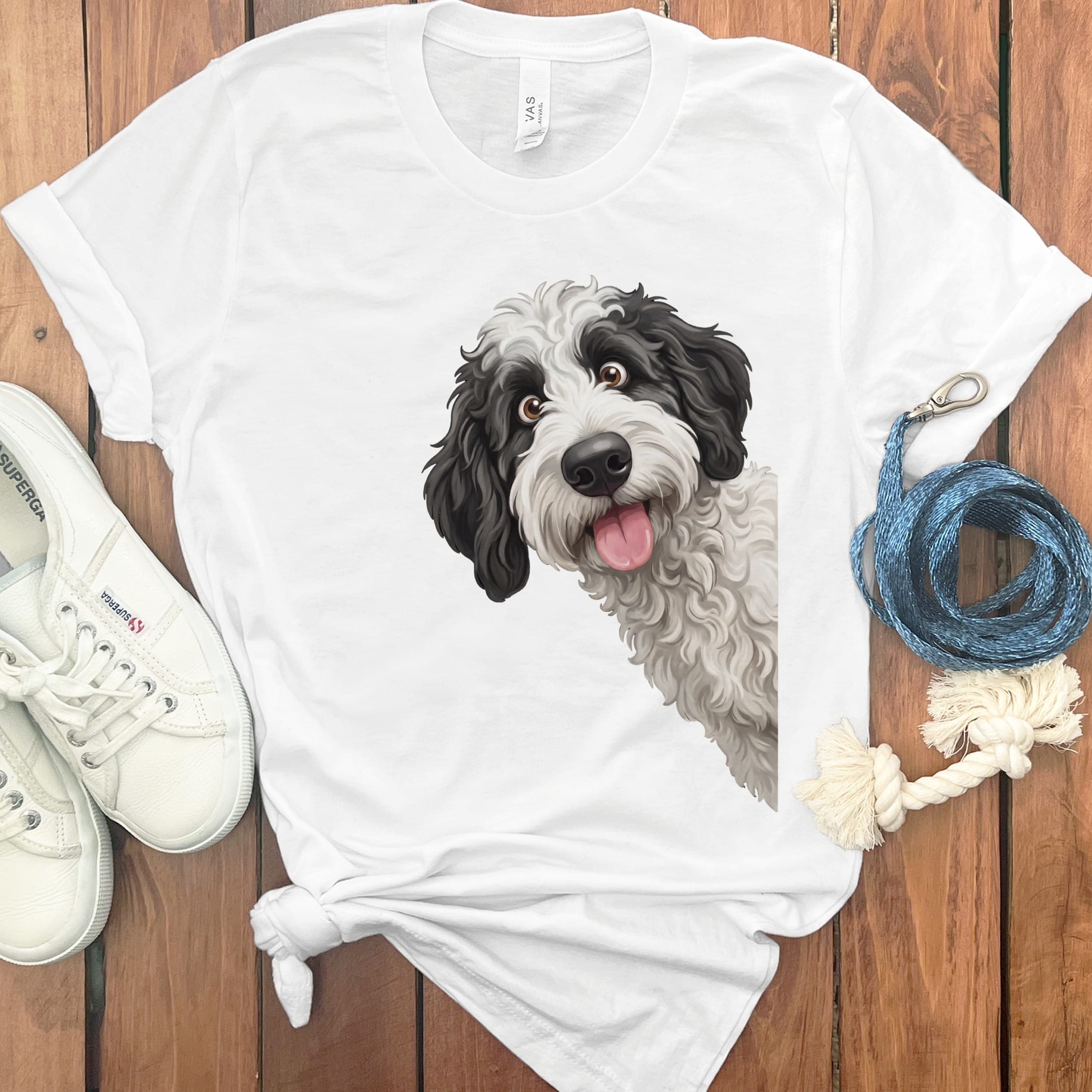Tongue Out Sheepadoodle T-Shirt in White / S by MyDesigns