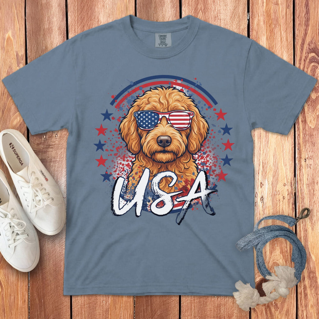 USA Apricot Doodle Signature T-Shirt in Blue Jean / S by Puppy Jo