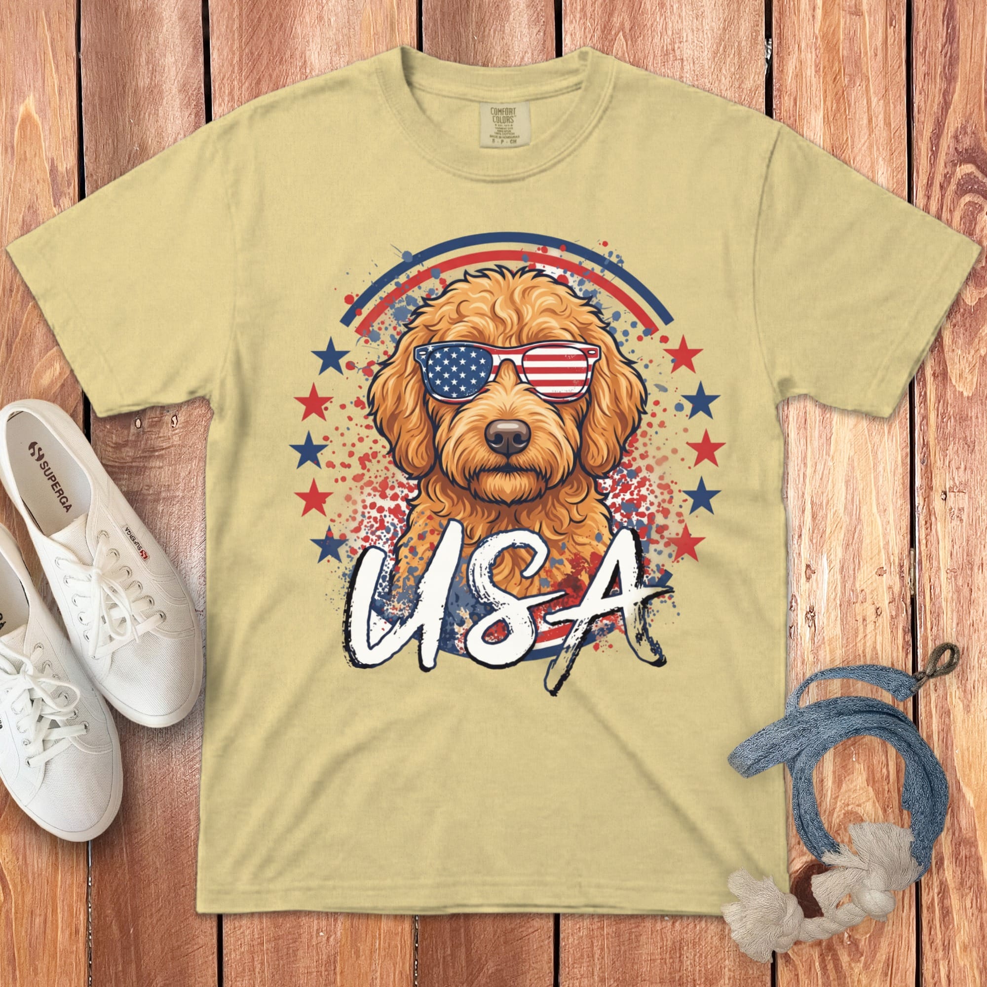 USA Apricot Doodle Signature T-Shirt in Butter / S by Puppy Jo