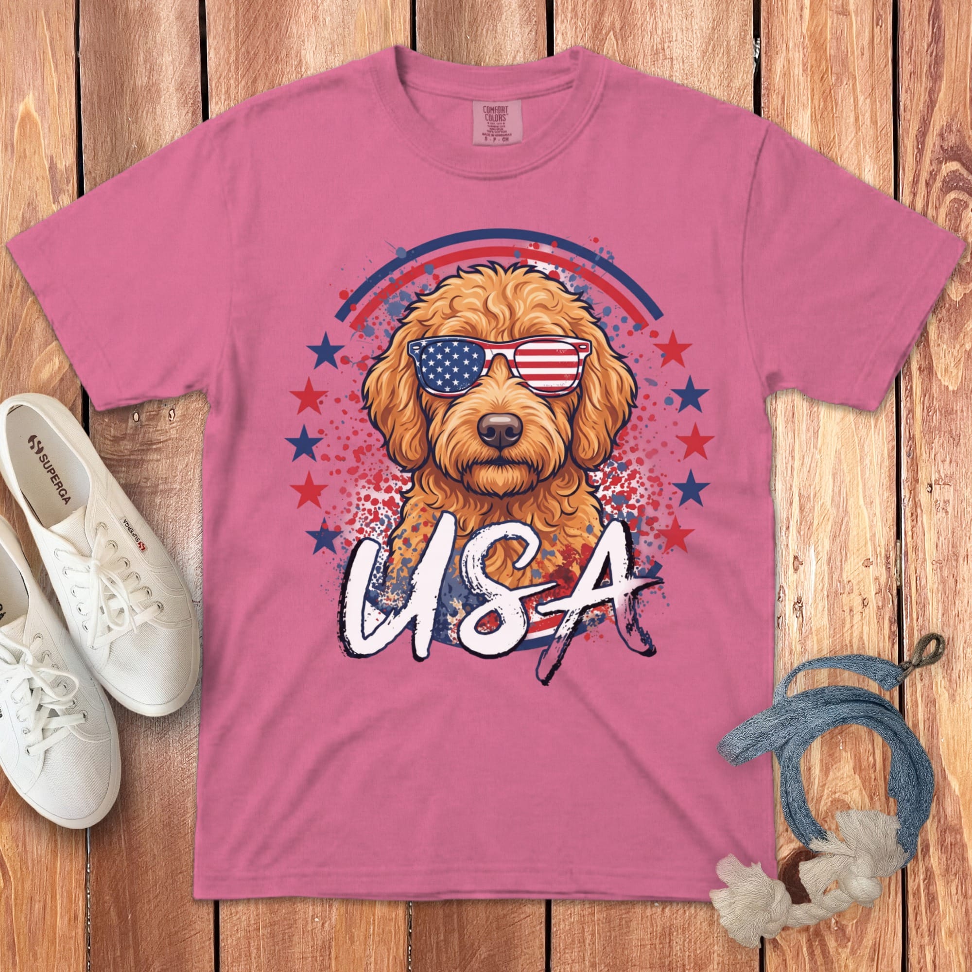USA Apricot Doodle Signature T-Shirt in Crunchberry / S by Puppy Jo