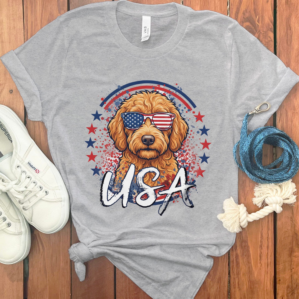 USA Apricot Doodle T-Shirt in Athletic Heather / S by Puppy Jo