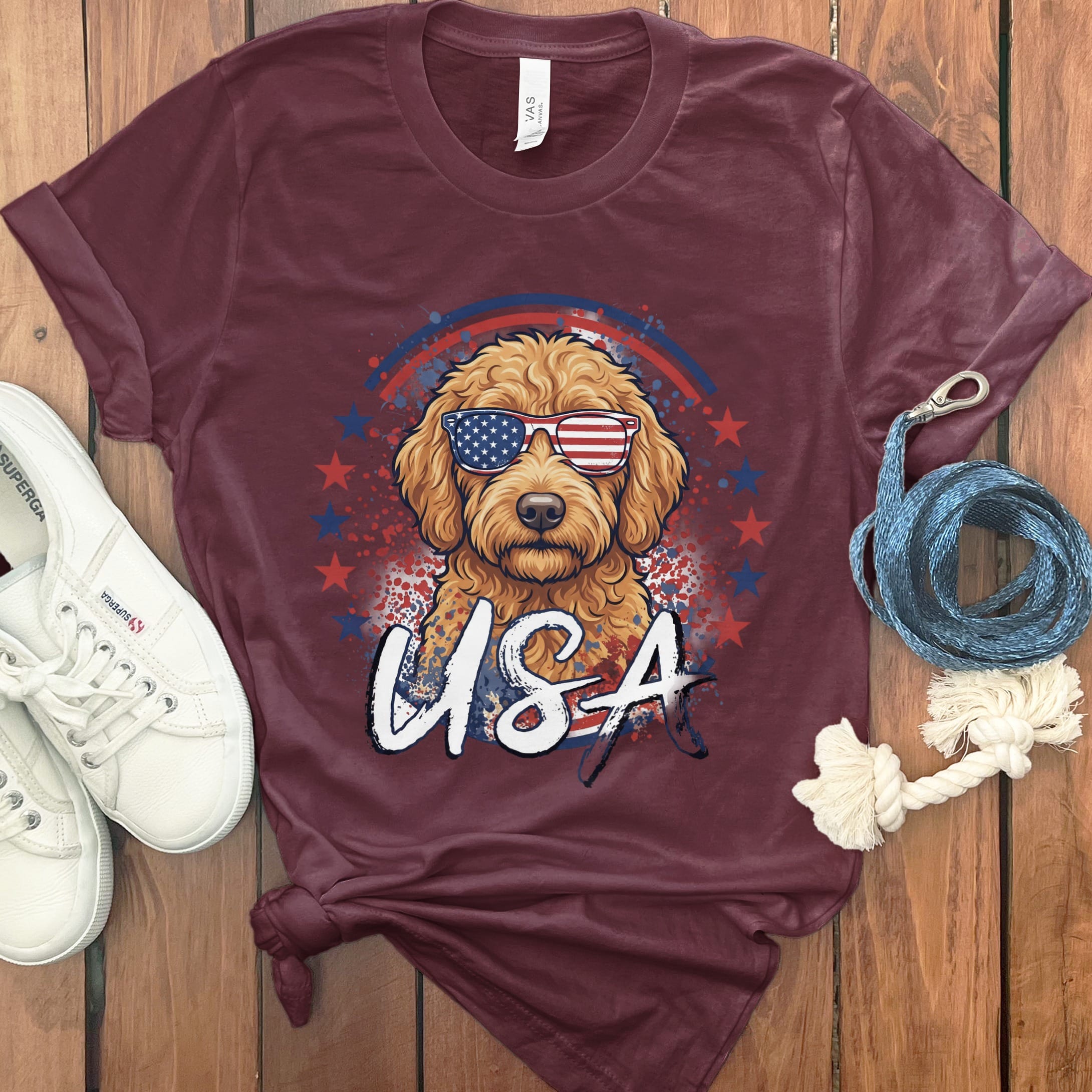 USA Apricot Doodle T-Shirt in Maroon / S by Puppy Jo