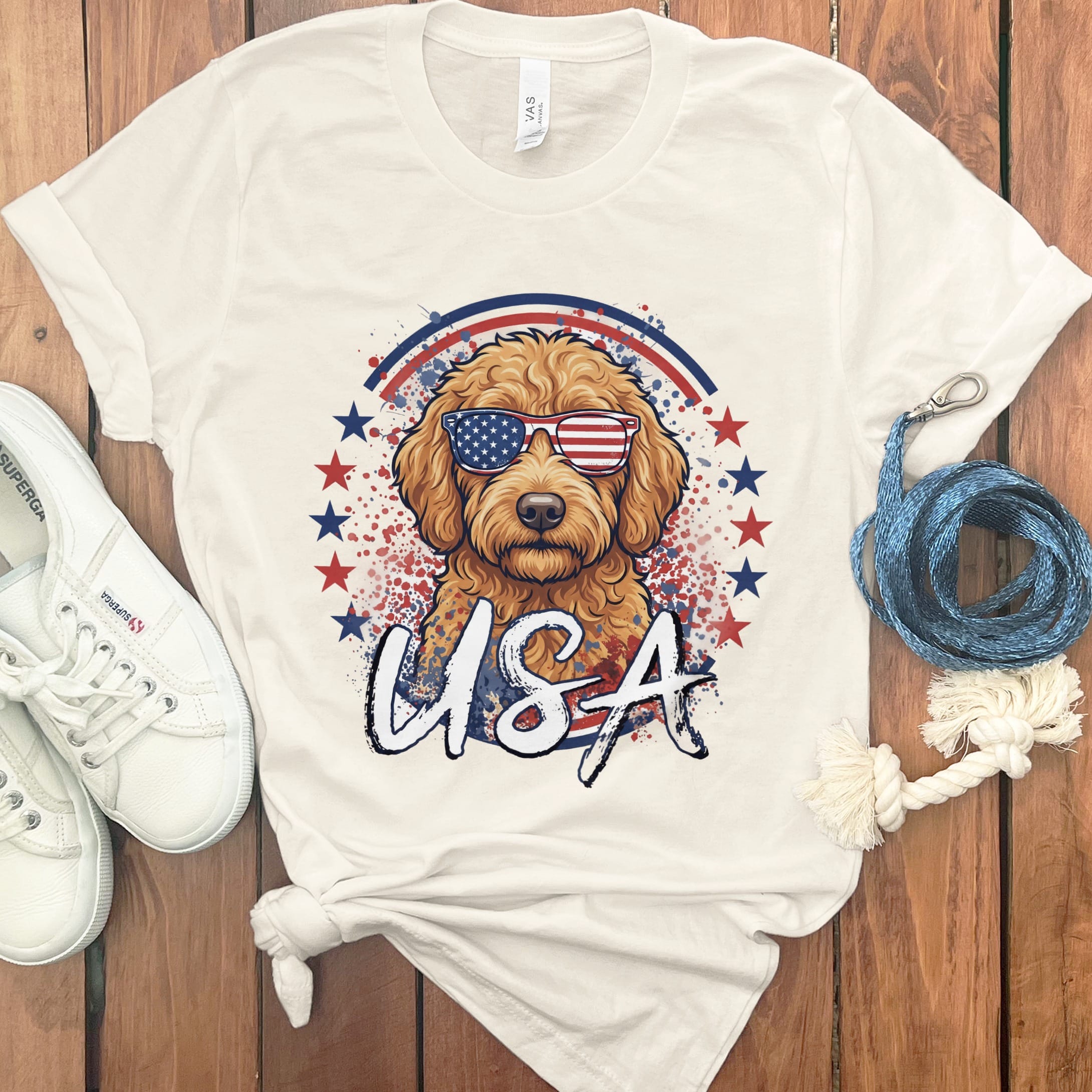 USA Apricot Doodle T-Shirt in Natural / S by Puppy Jo