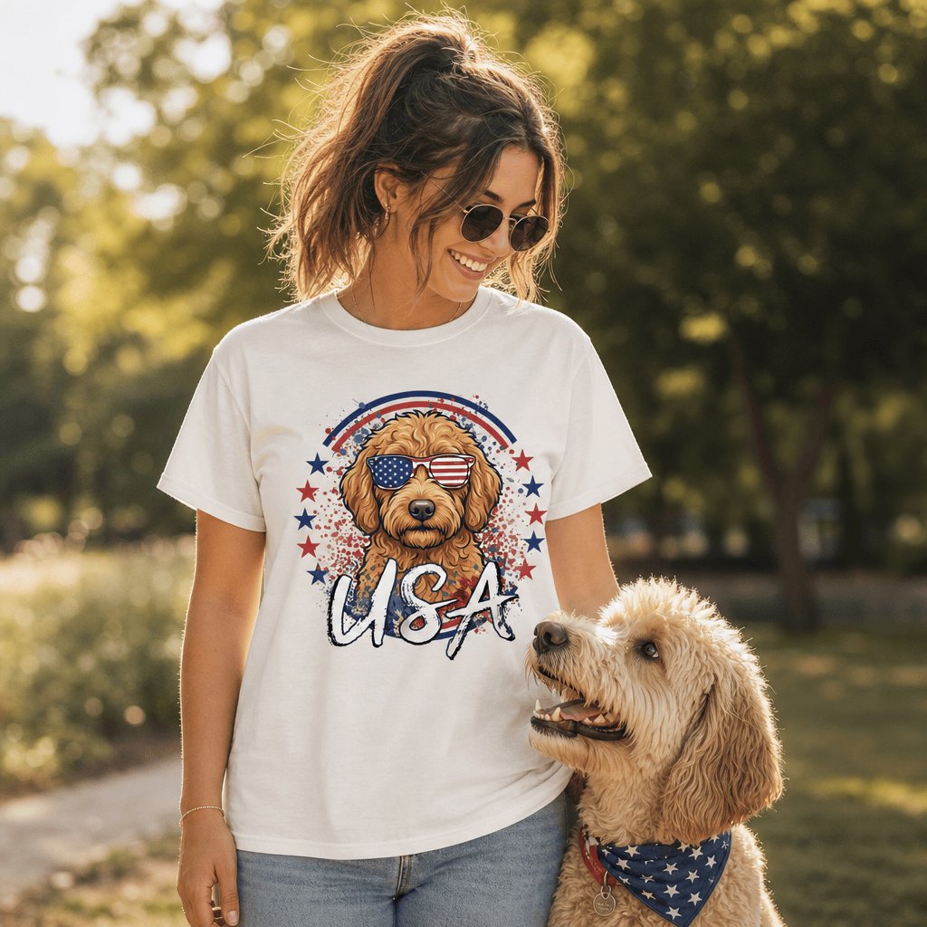 USA Apricot Doodle T-Shirt in by Puppy Jo