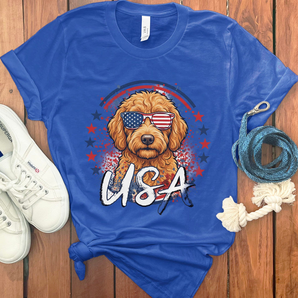 USA Apricot Doodle T-Shirt in True Royal / S by Puppy Jo