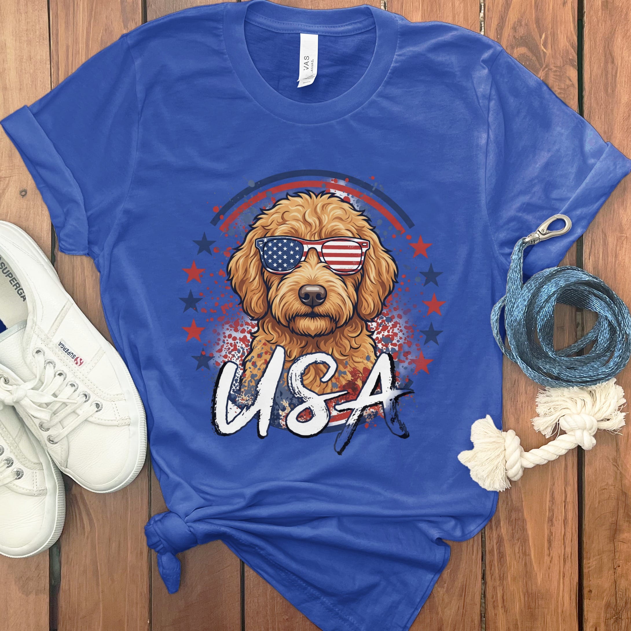 USA Apricot Doodle T-Shirt in True Royal / S by Puppy Jo