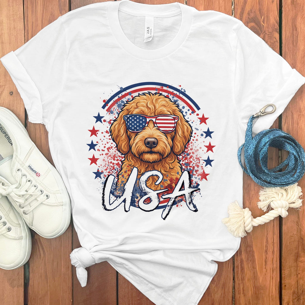USA Apricot Doodle T-Shirt in White / S by Puppy Jo