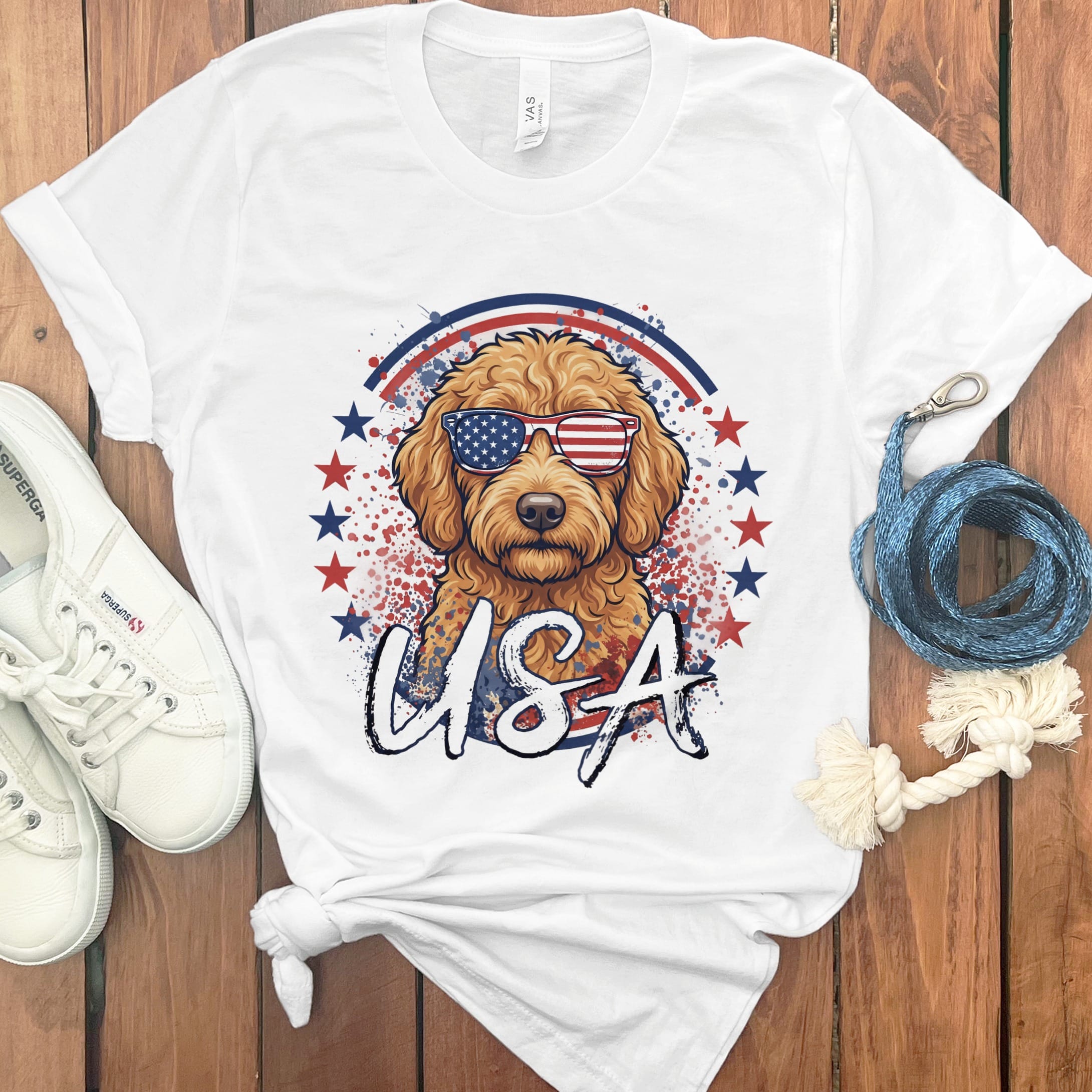 USA Apricot Doodle T-Shirt in White / S by Puppy Jo
