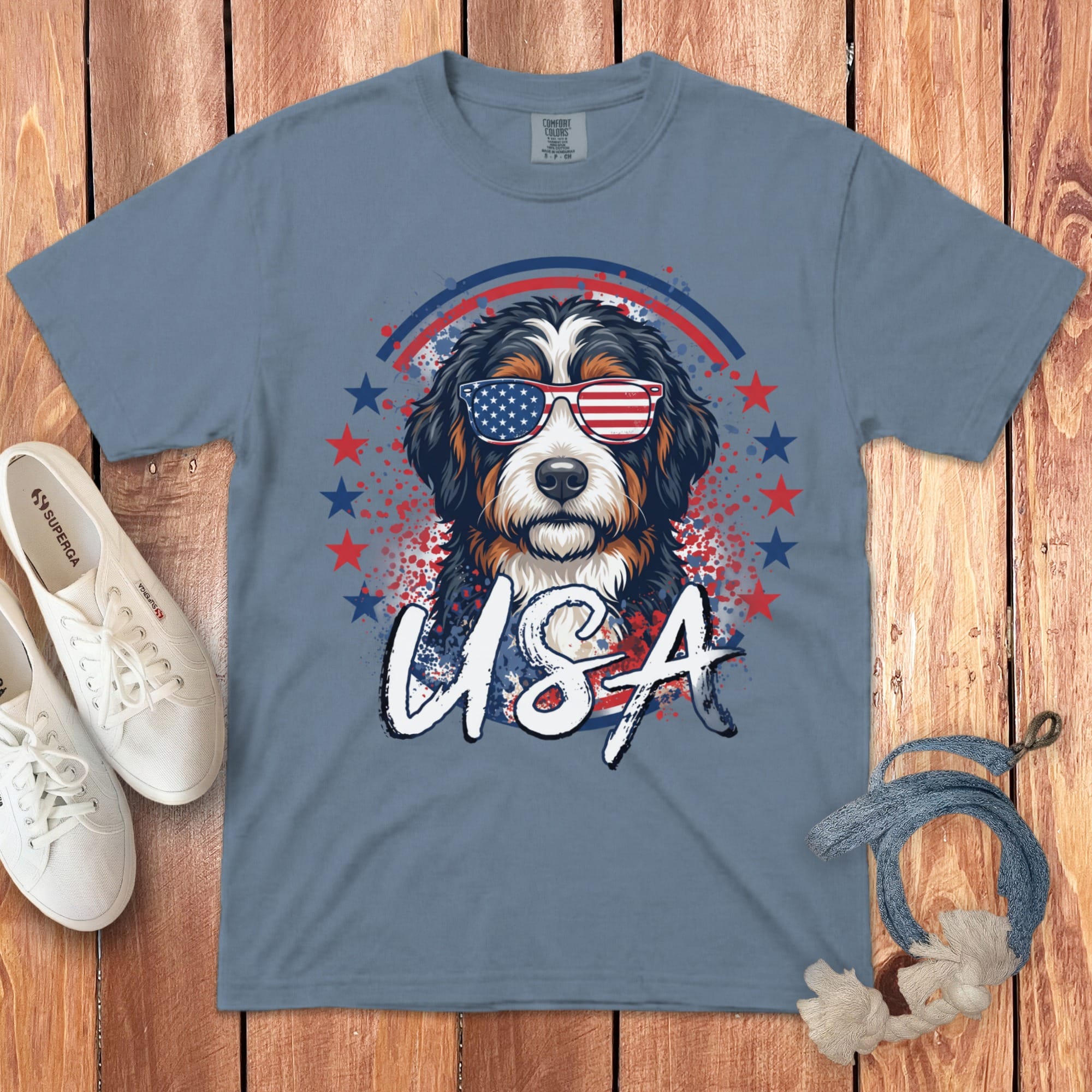 USA Bernedoodle Signature T-Shirt in 2XL / Blue Jean by Puppy Jo