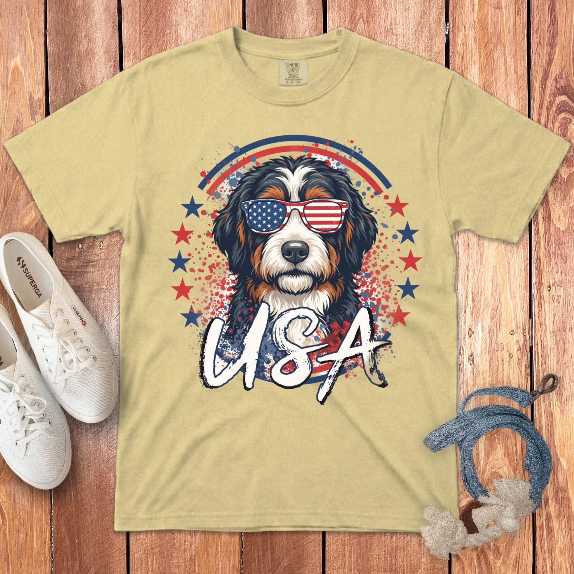 USA Bernedoodle Signature T-Shirt in 2XL / Butter by Puppy Jo