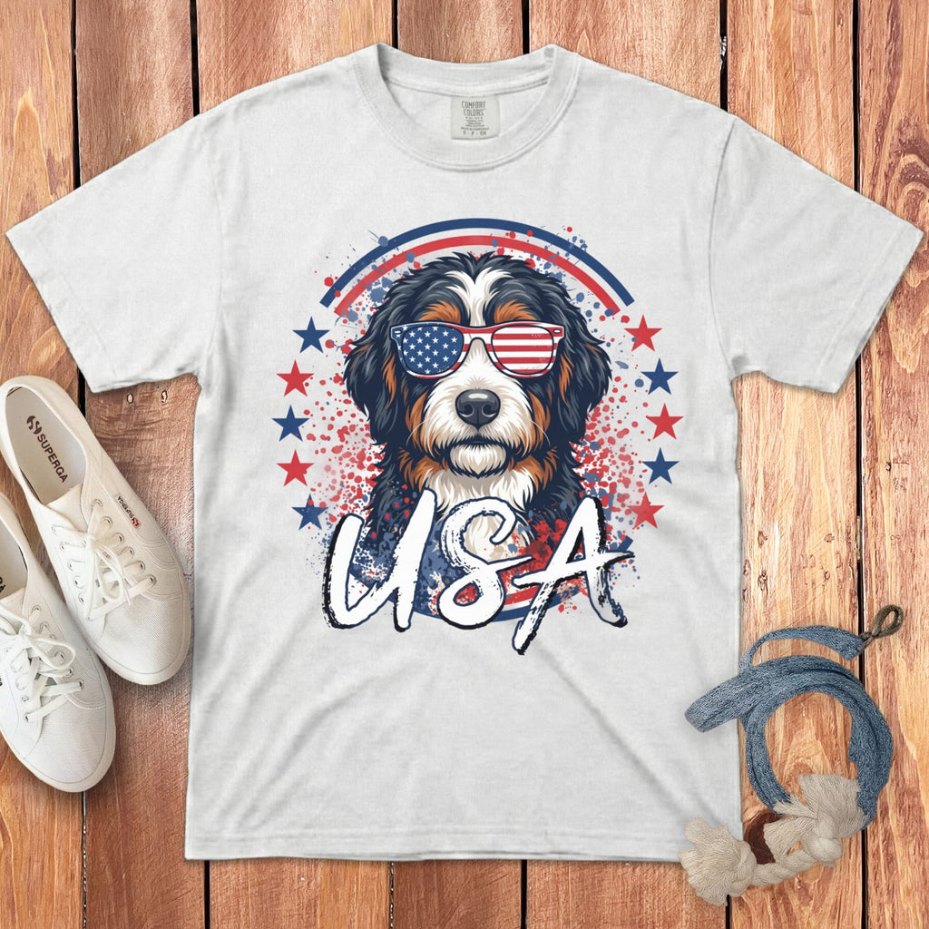 USA Bernedoodle Signature T-Shirt in 2XL / White by Puppy Jo