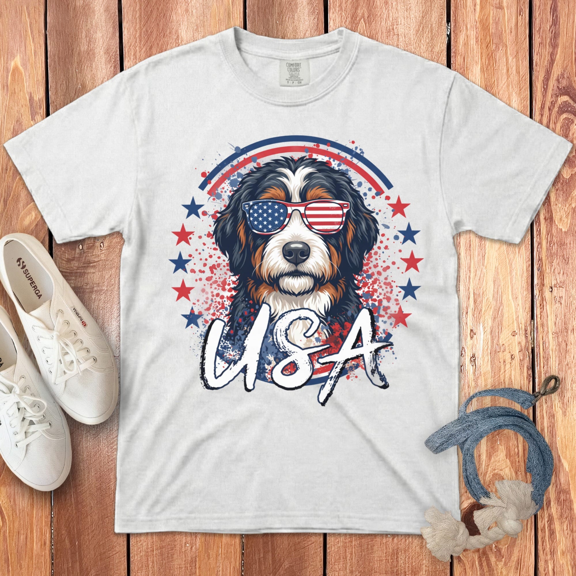 USA Bernedoodle Signature T-Shirt in 2XL / White by Puppy Jo